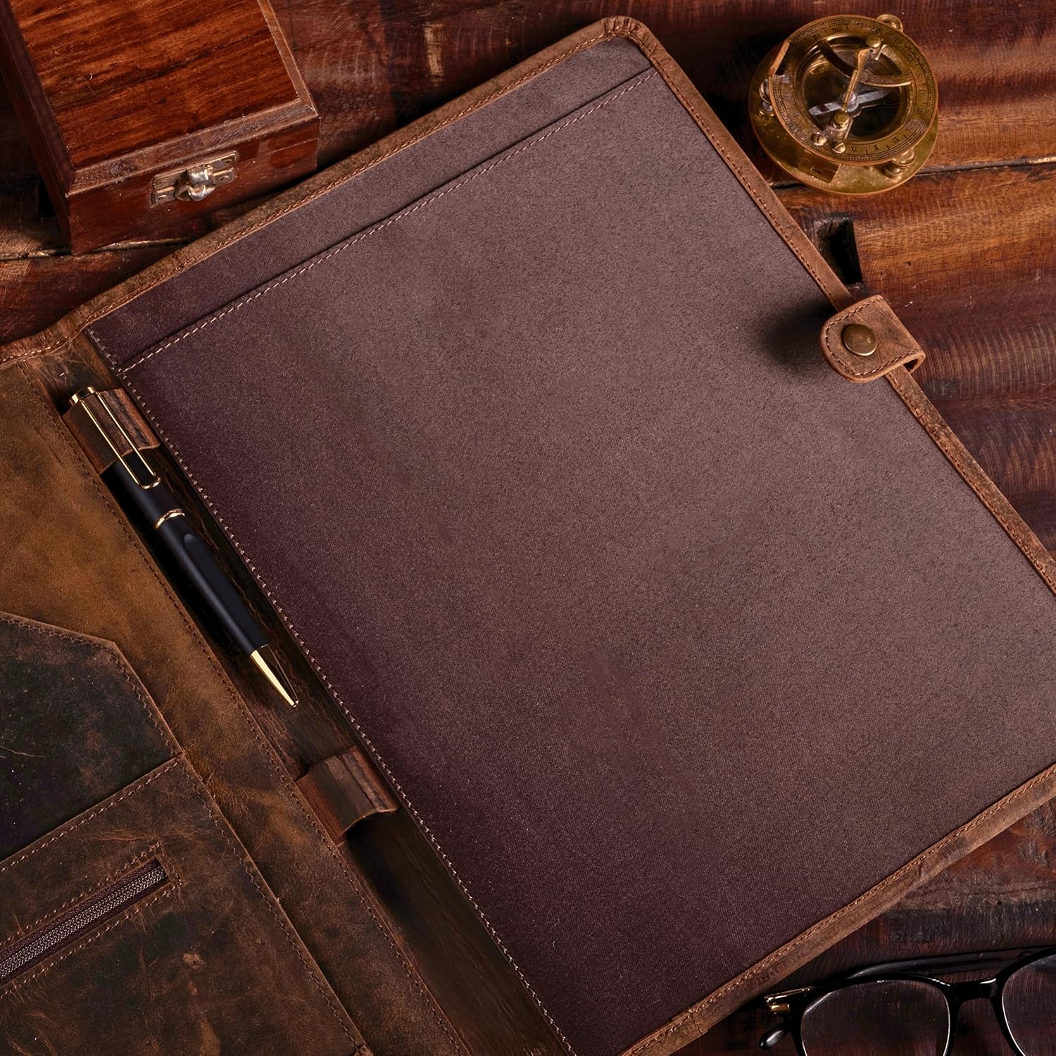 Cartera de cuero, carpeta de cuero con bolígrafo, cartera de cuero para hombres y mujeres, padfolio de cuero, carpeta de cuero, carpeta de cartera,