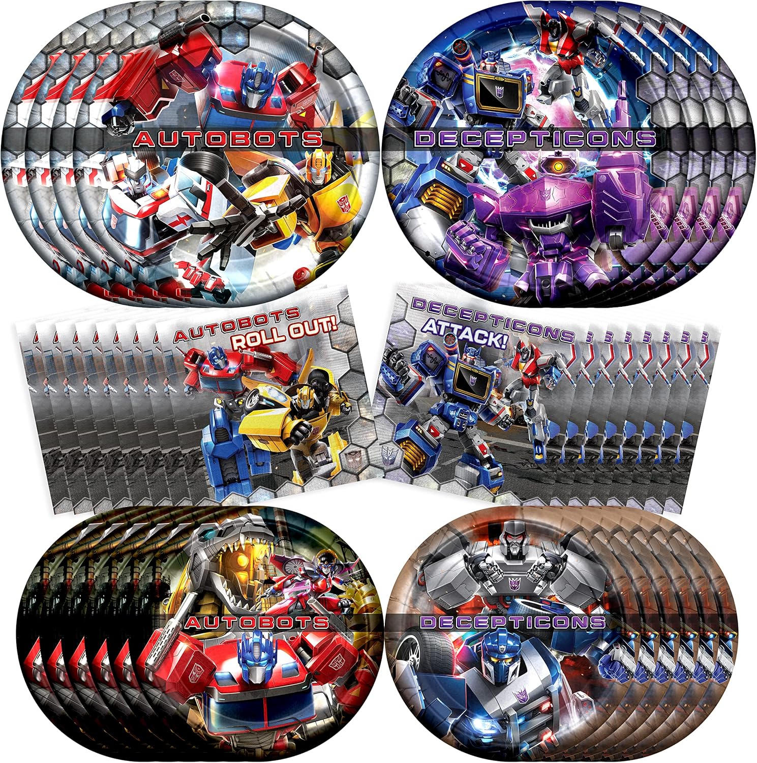 Treasures Gifted Suministros para fiestas de Transformers con licencia oficial, sirve para 16 invitados, juego de vajilla para principiantes,