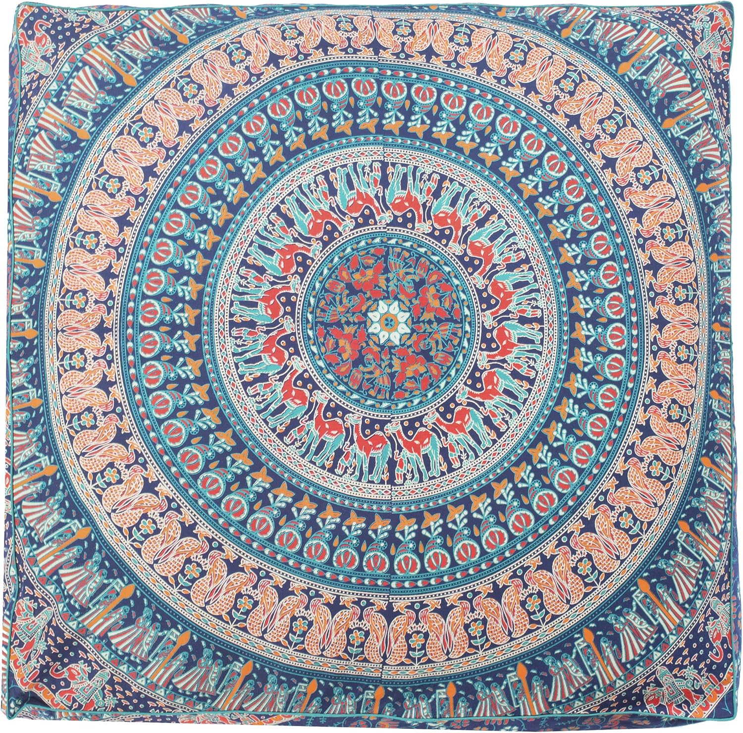 Popular Handicrafts Funda de cojín para suelo  Mandala hippie cuadrado otomano elefante indio camello funda de cojín de algodón de gran tamaño con