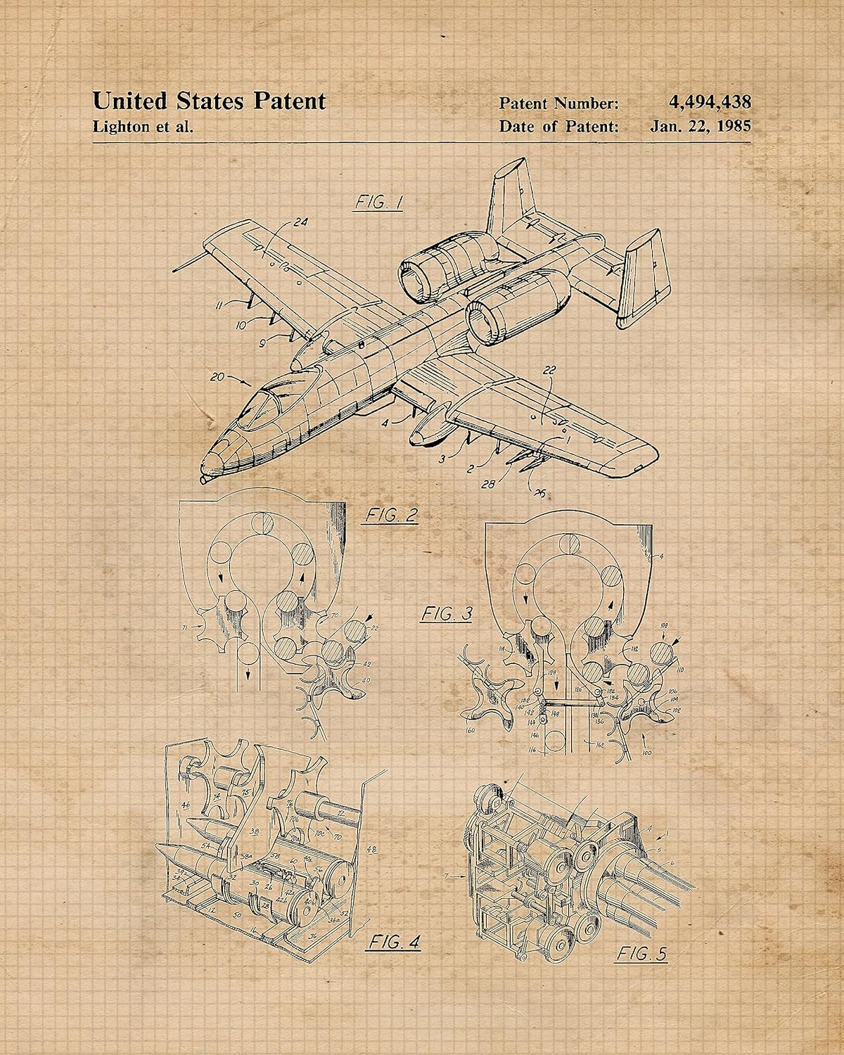 Vintage A10 Warthog Aircraft Patent Prints, 4 (8×10) Photos, Wall Art Decor for Home Office USA Aviation Defense School Engineer Student Teacher