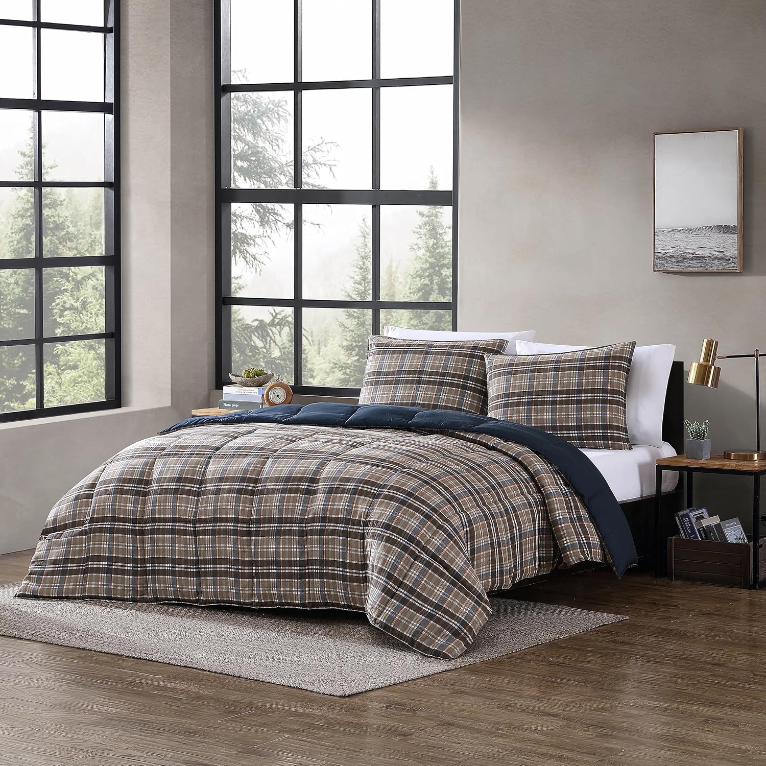 Eddie Bauer – Juego de funda de edredón tamaño individual, juego de ropa de cama reversible de microgamuza con fundas a juego, decoración casual del
