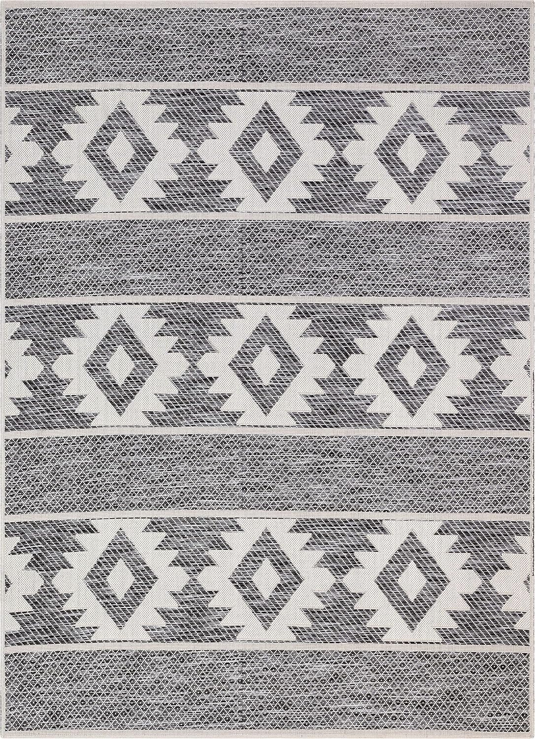 Well Woven Povie – Alfombra gris del suroeste de tejido plano con patrón de medallón de diamante (3 pies 11 pulgadas x 5 pies 3 pulgadas)