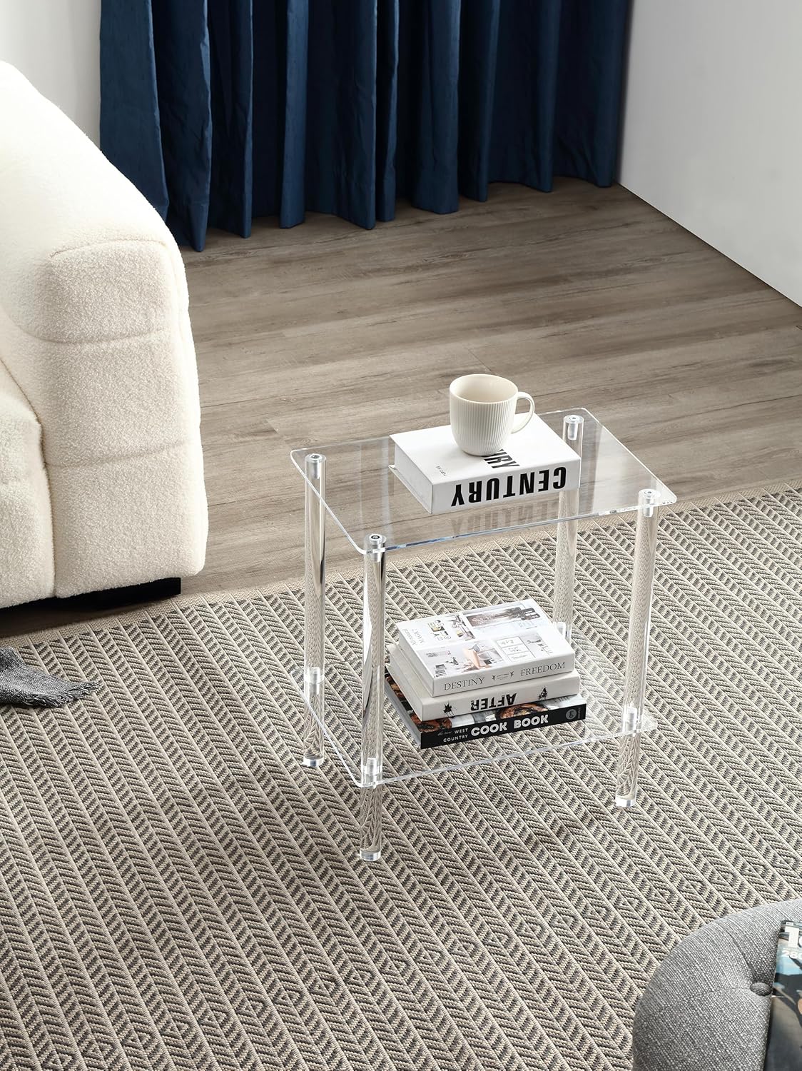 Mesa auxiliar de acrílico transparente, mesa auxiliar, diseño de 2 niveles, para sala de estar, dormitorio, 18 pulgadas de largo x 12 pulgadas de