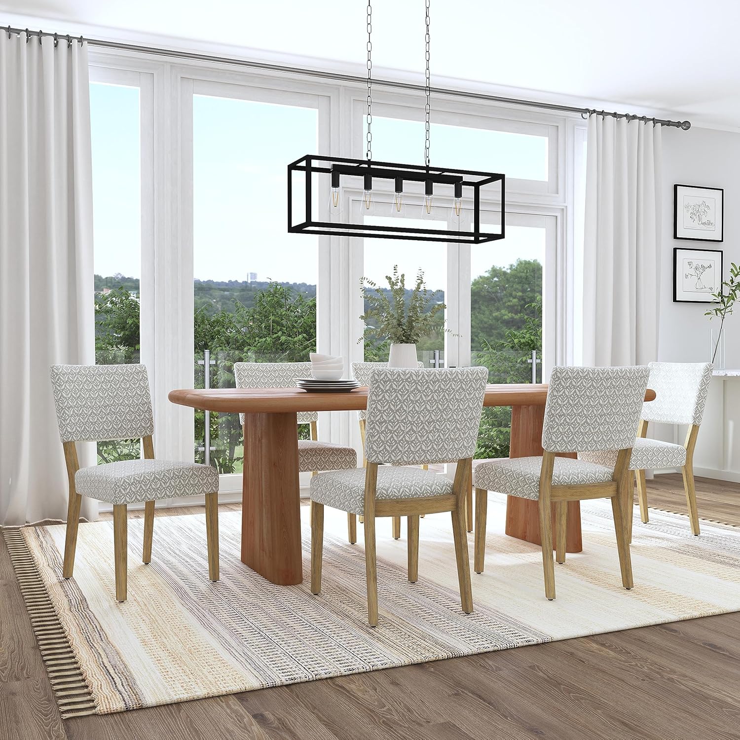 HomePop Decoración del hogar con respaldo abierto, lado de tela, sillas de comedor para cocina y sala de estar, estampado gris claro (juego de 2)