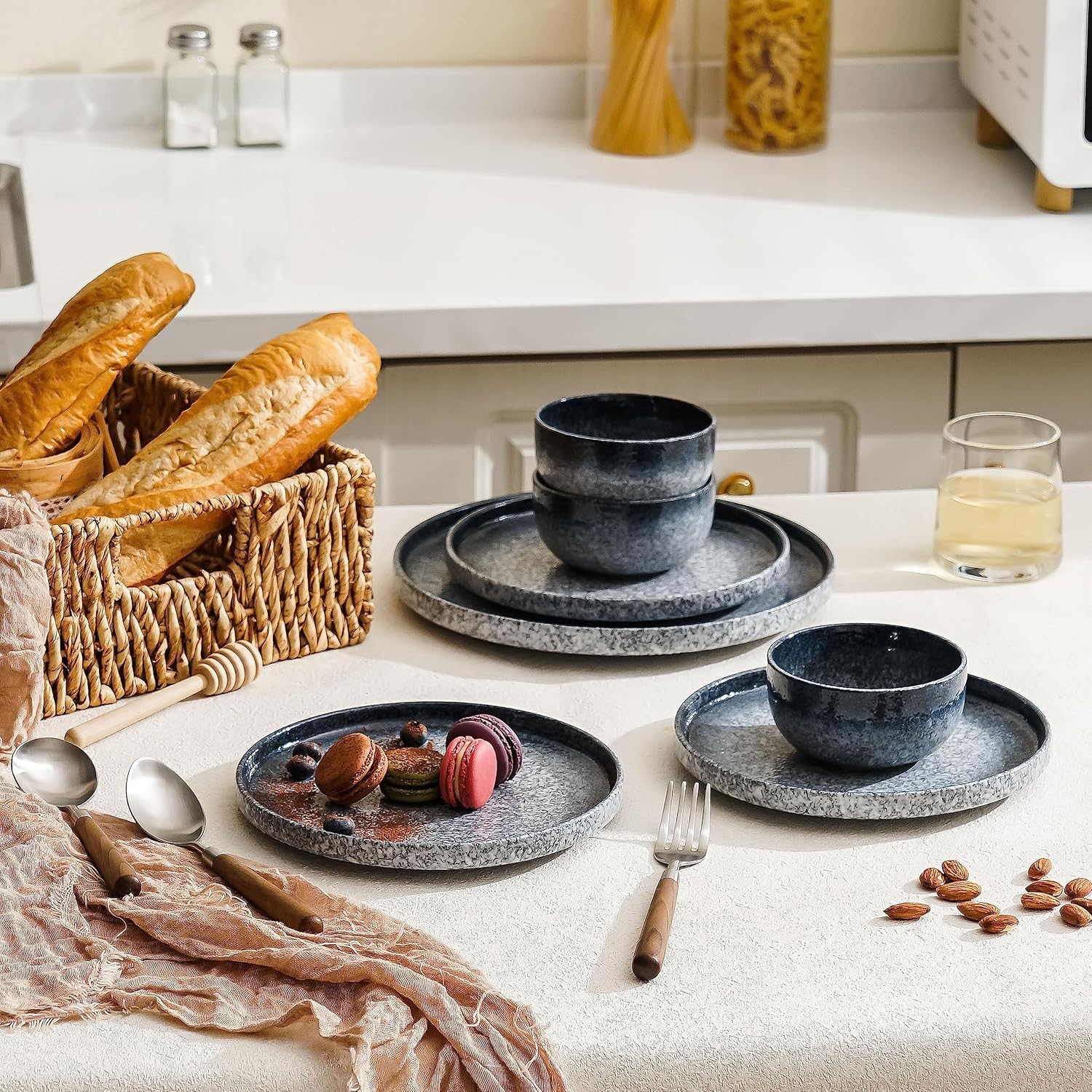 S&Q’S CERAMICS S&Q – Juego de 6 platos planos de cerámica para ensalada de postre, 8 pulgadas, para aperitivo, cena pequeña, aptos para microondas,