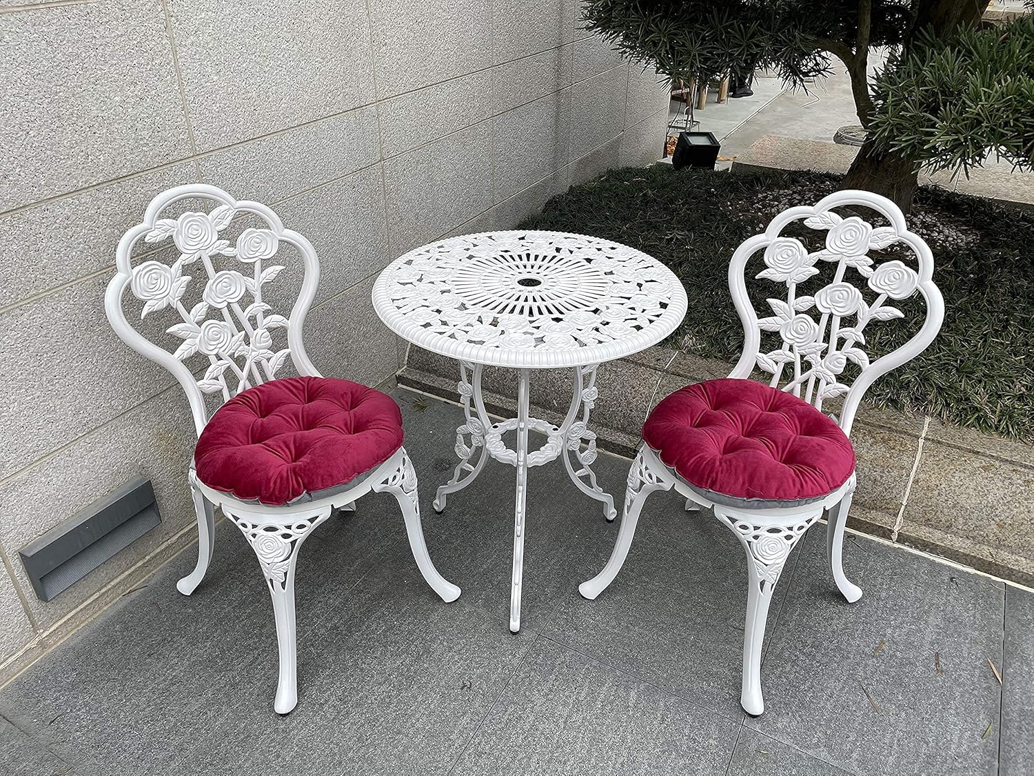 Mandolin Juego de mesa de 5 piezas de aluminio fundido para patio, juego de mesa para exteriores, impermeable y resistente al sol (blanco rosa)