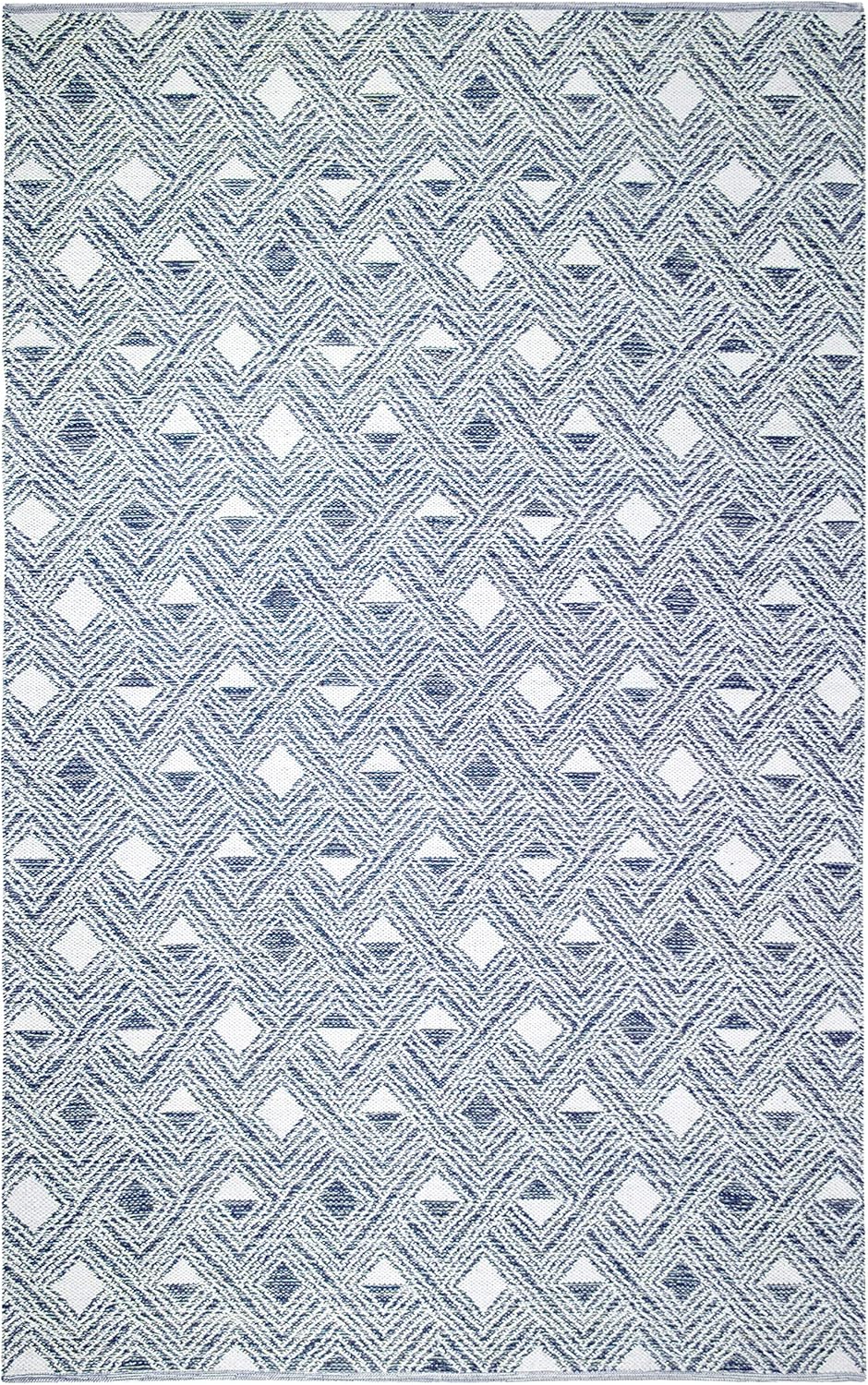 SAFAVIEH Colección Montauk – Alfombra de área de 5 x 8 pies, color azul marino y marfil, algodón hecho a mano, ideal para zonas de alto tráfico en