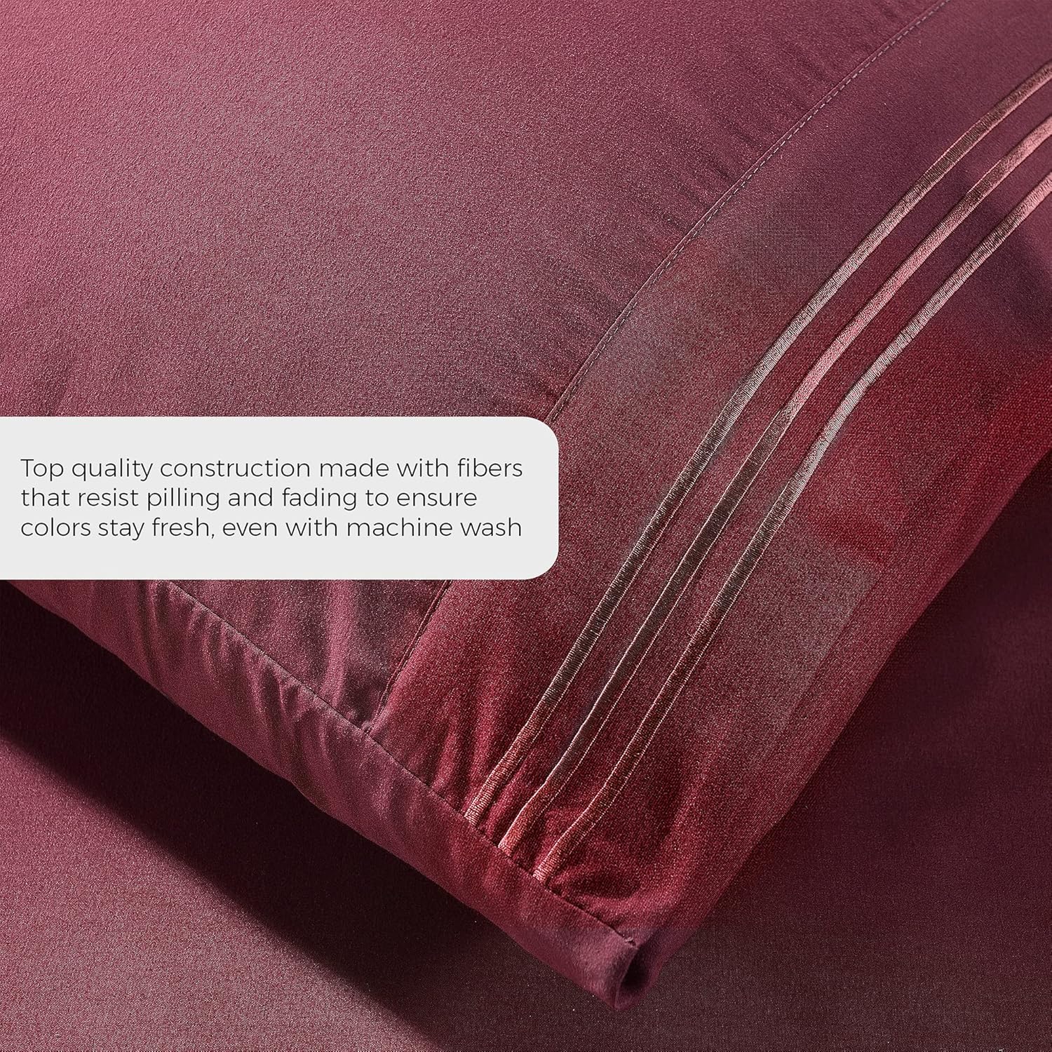 Pure Bedding Fundas de almohada King 2 unidades, borgoña  Funda de almohada de lujo de hotel  Tejido satinado, microfibra de alta calidad, fundas de