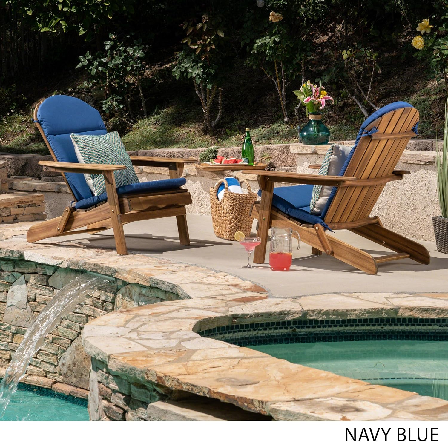 Christopher Knight Home Terry – Cojines para sillas Adirondack resistentes al agua (juego de 2), azul marino, 2 unidades (paquete de 1)