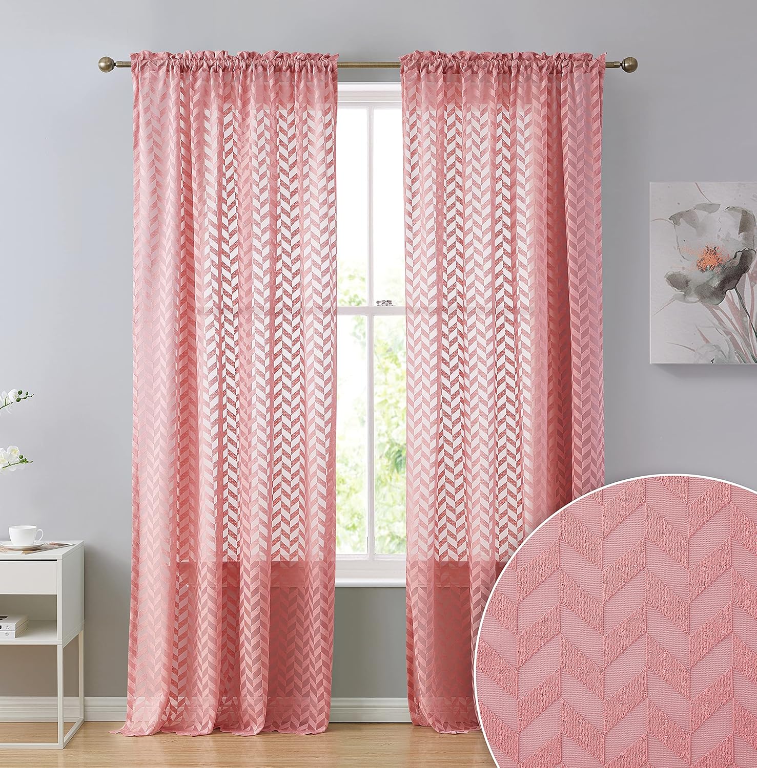 HLC.ME Paneles de cortinas gruesas semitraslúcidas con dobladillo para barra, para ventana de dormitorio y sala de estar, juego de 2 (54 pulgadas de