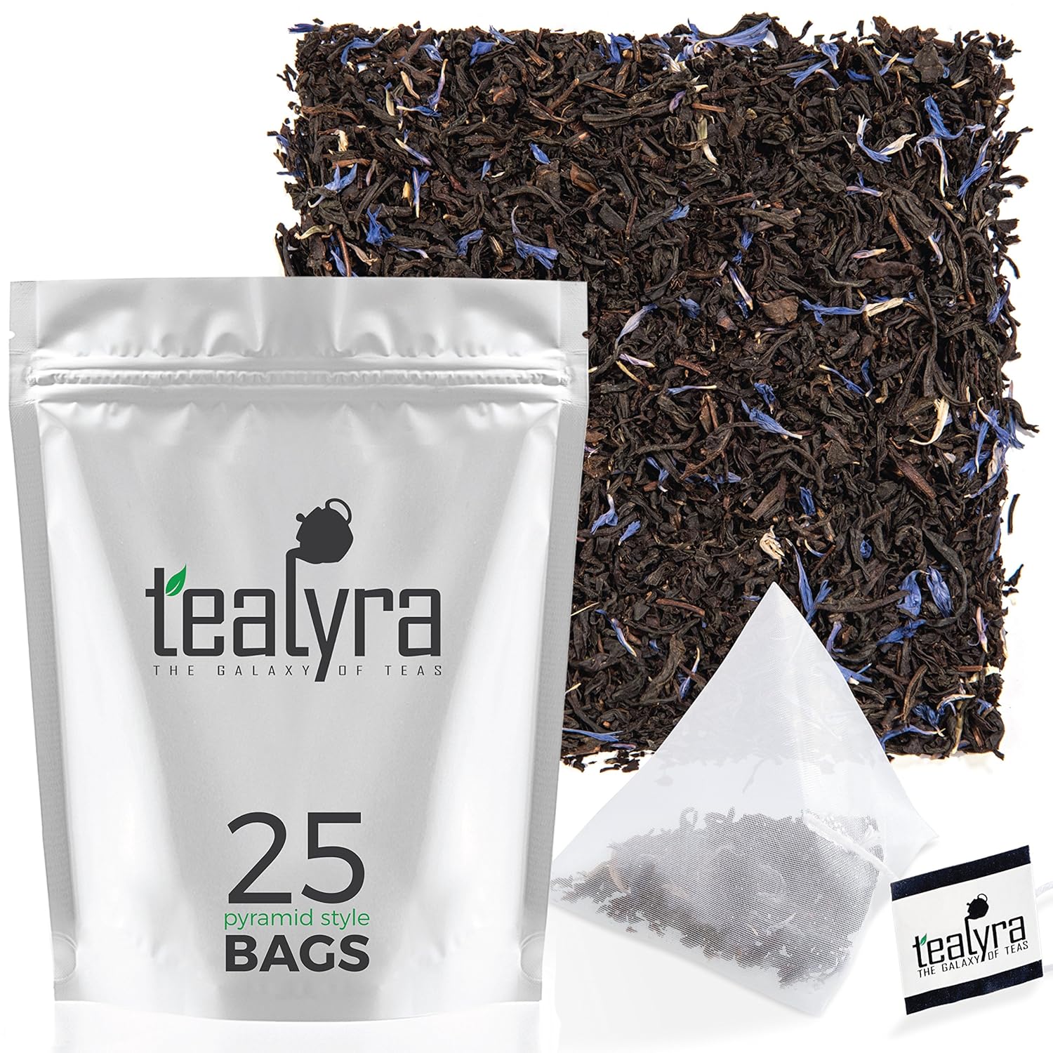 Tealyra – Bolsas de pirámides de té Earl Grey Cream – Té clásico de hoja negra – Cítrico con sabor a vainilla – 25 sobres (2 onzas)