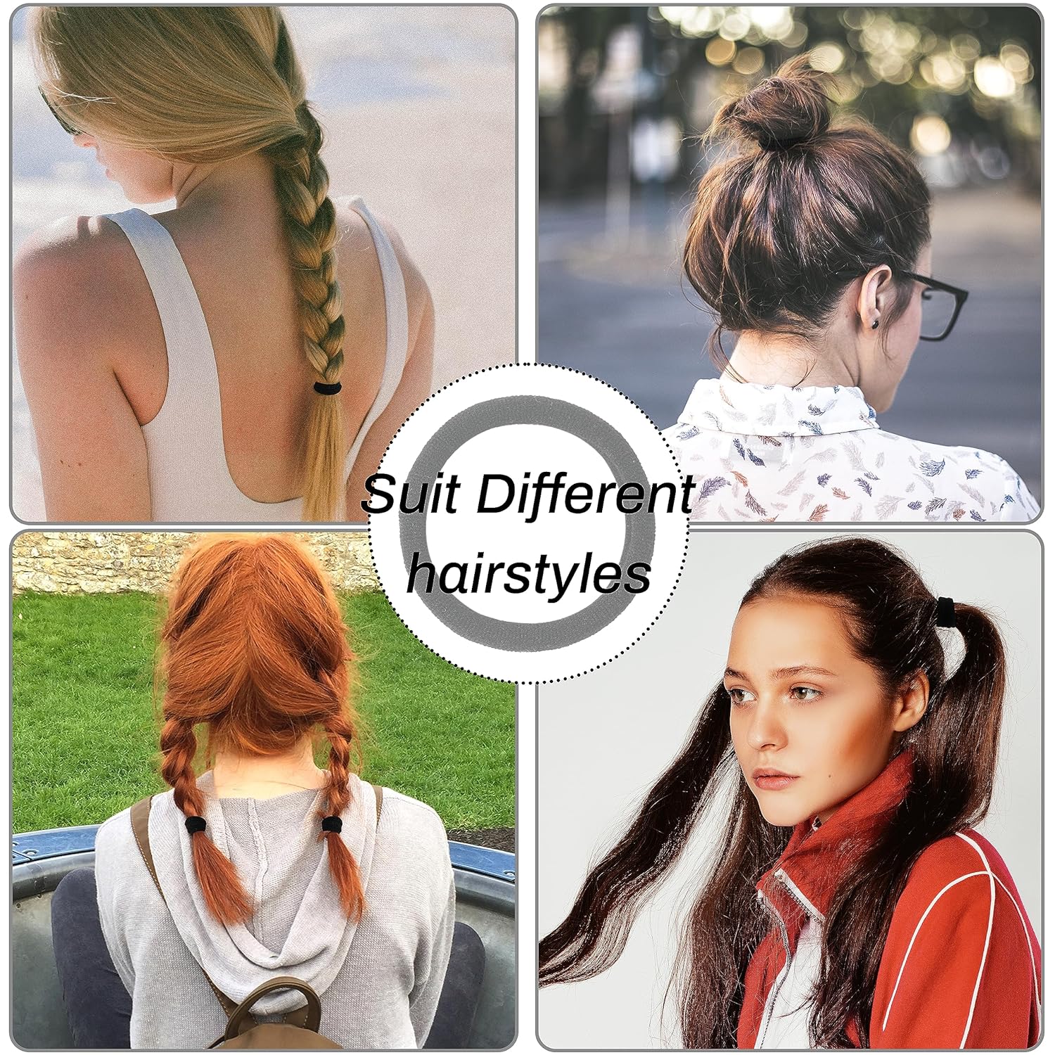 Lazos negros para cabello grueso sin daños, 200 soportes para cola de caballo, accesorios para el cabello para mujeres, elásticos para el cabello