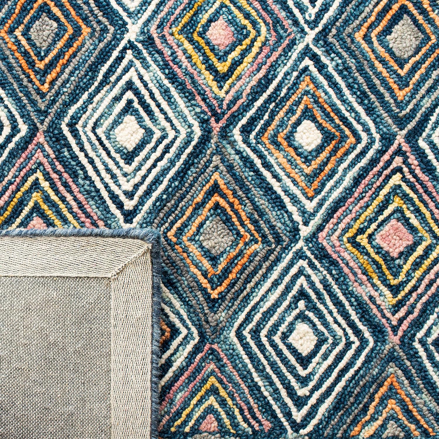 SAFAVIEH Aspen Collection – Alfombra decorativa de 4 x 6 pies, color azul y dorado, hecha a mano, lana bohemia, ideal para zonas de alto tráfico en