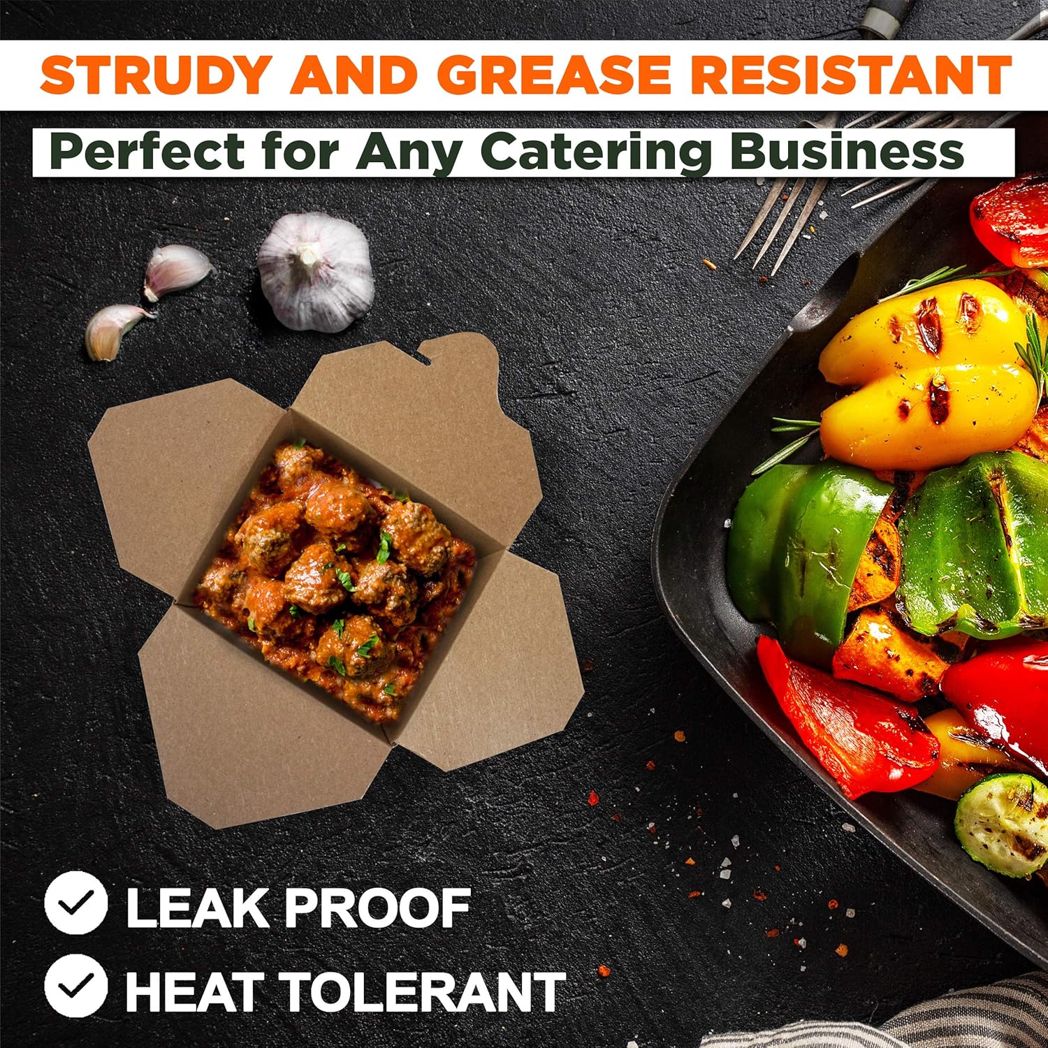 Fit Meal Prep Paquete de 50 cajas chinas para llevar de 8 onzas, 3 recipientes de cartón kraft liso de 2.5 pulgadas, resistentes a fugas y grasa,