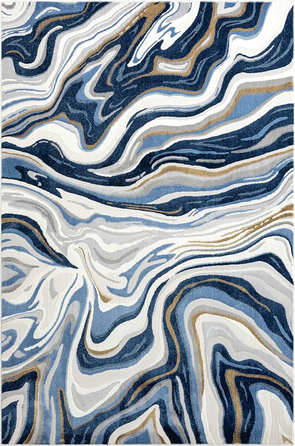 Abani Regal Collection – Alfombra de área, diseño abstracto ondulado azulgris, 5 x 8 pies, fácil de limpiar, duradera para niños y mascotas, no