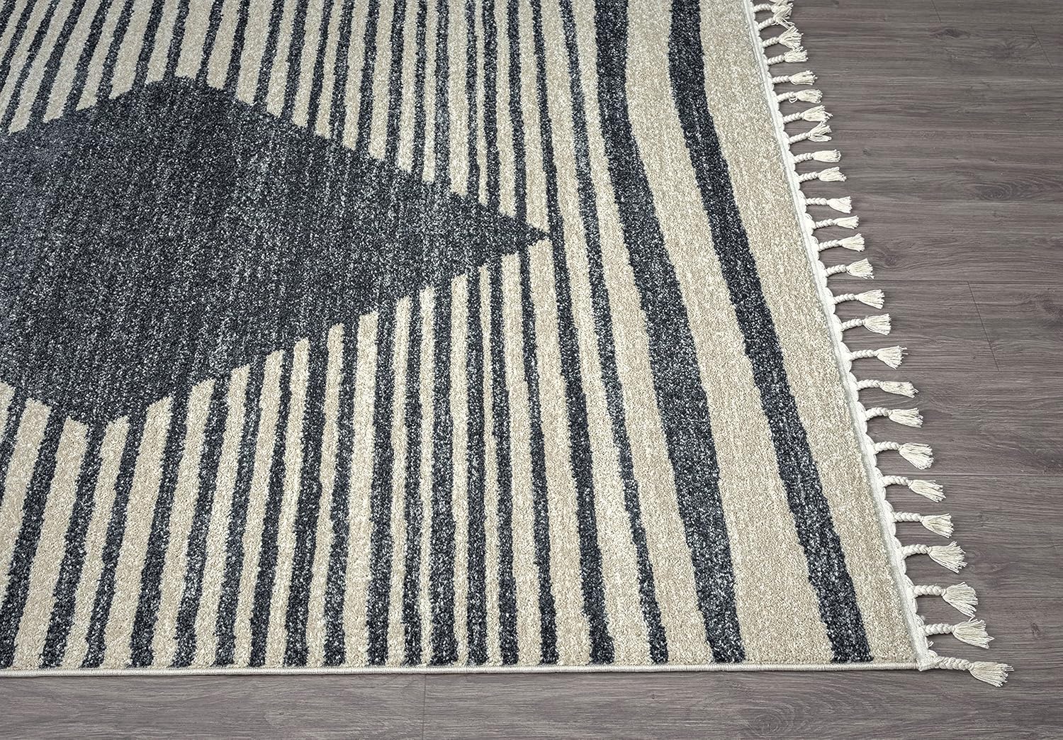 Abani Alfombra de área de transición, alfombras grises y crema a rayas de diamante geométrico 7’9″ x 10’2″ (8×10) alfombra de área con borlas