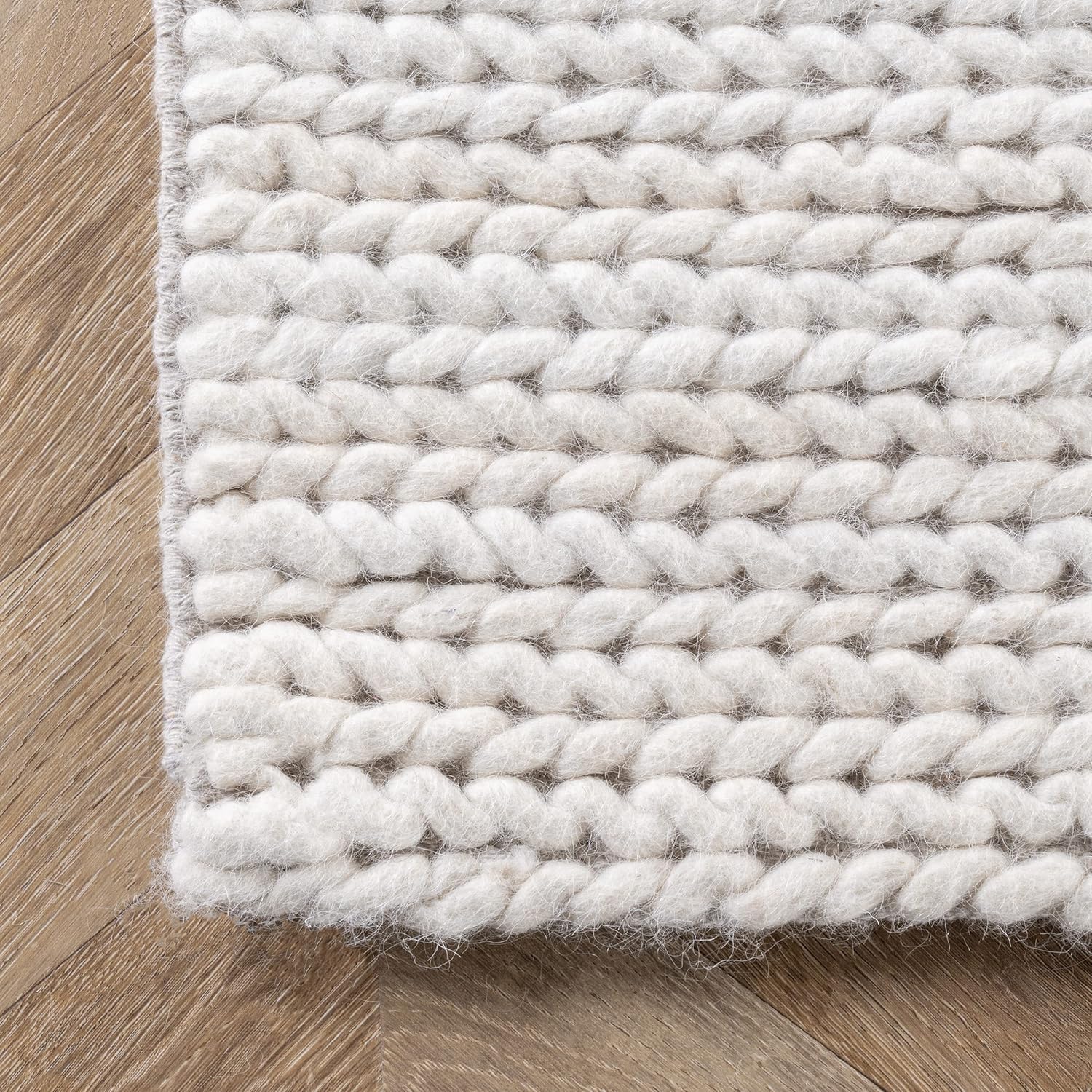 nuLOOM Penelope – Alfombra de área de lana trenzada de 2 pies 6 pulgadas x 10 pies, color blanco crudo