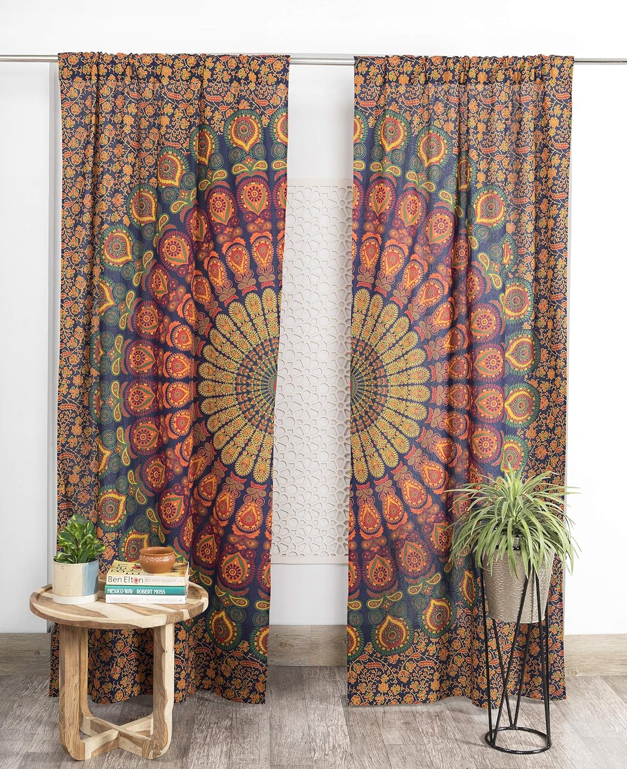 Popular Handicrafts Paneles de cortina de mandala multicolor azul pavo real hippie indio bohemio