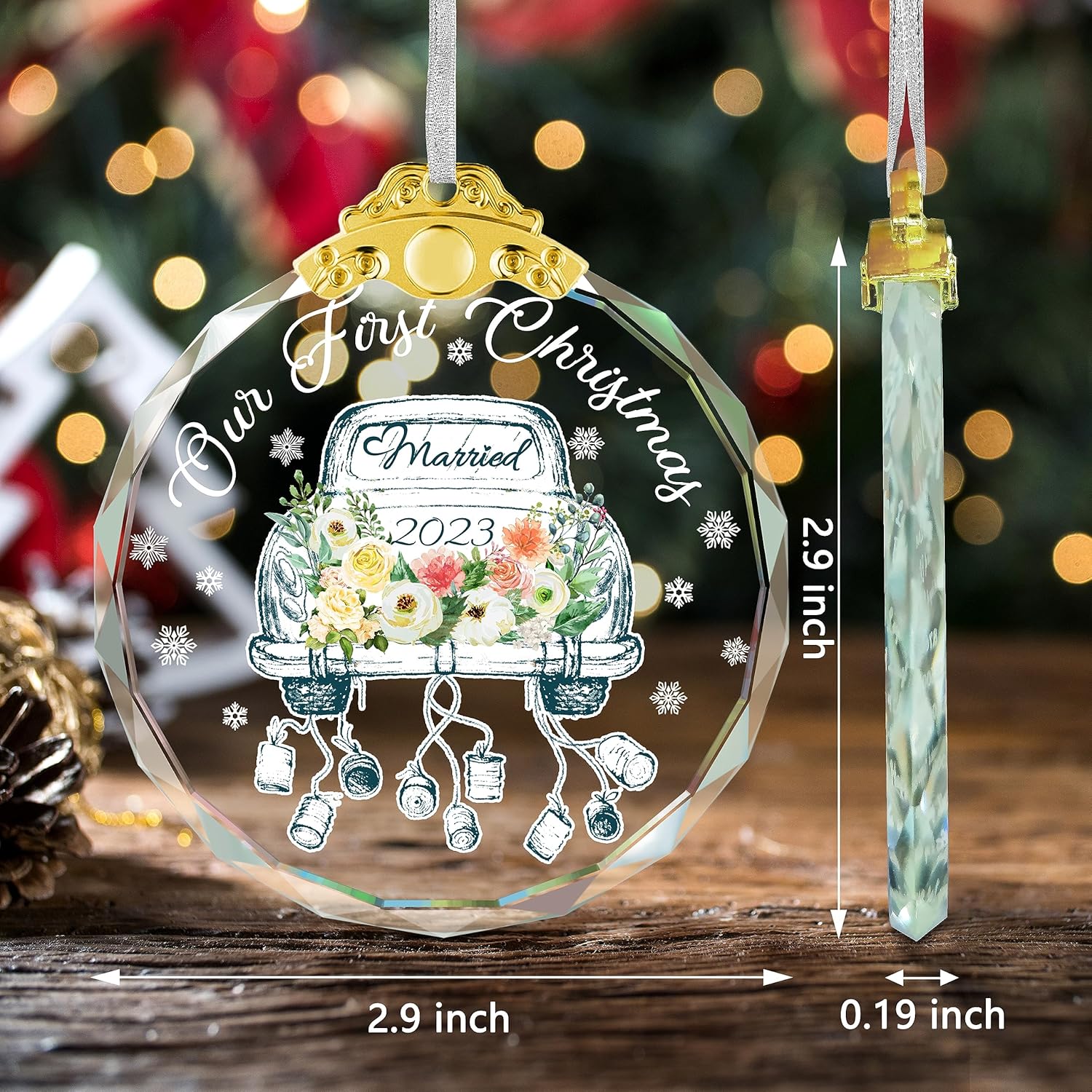Adorno de matrimonio con texto en inglés Our First Christmas Married Ornament 2023, regalos de boda para parejas, decoraciones de despedida de