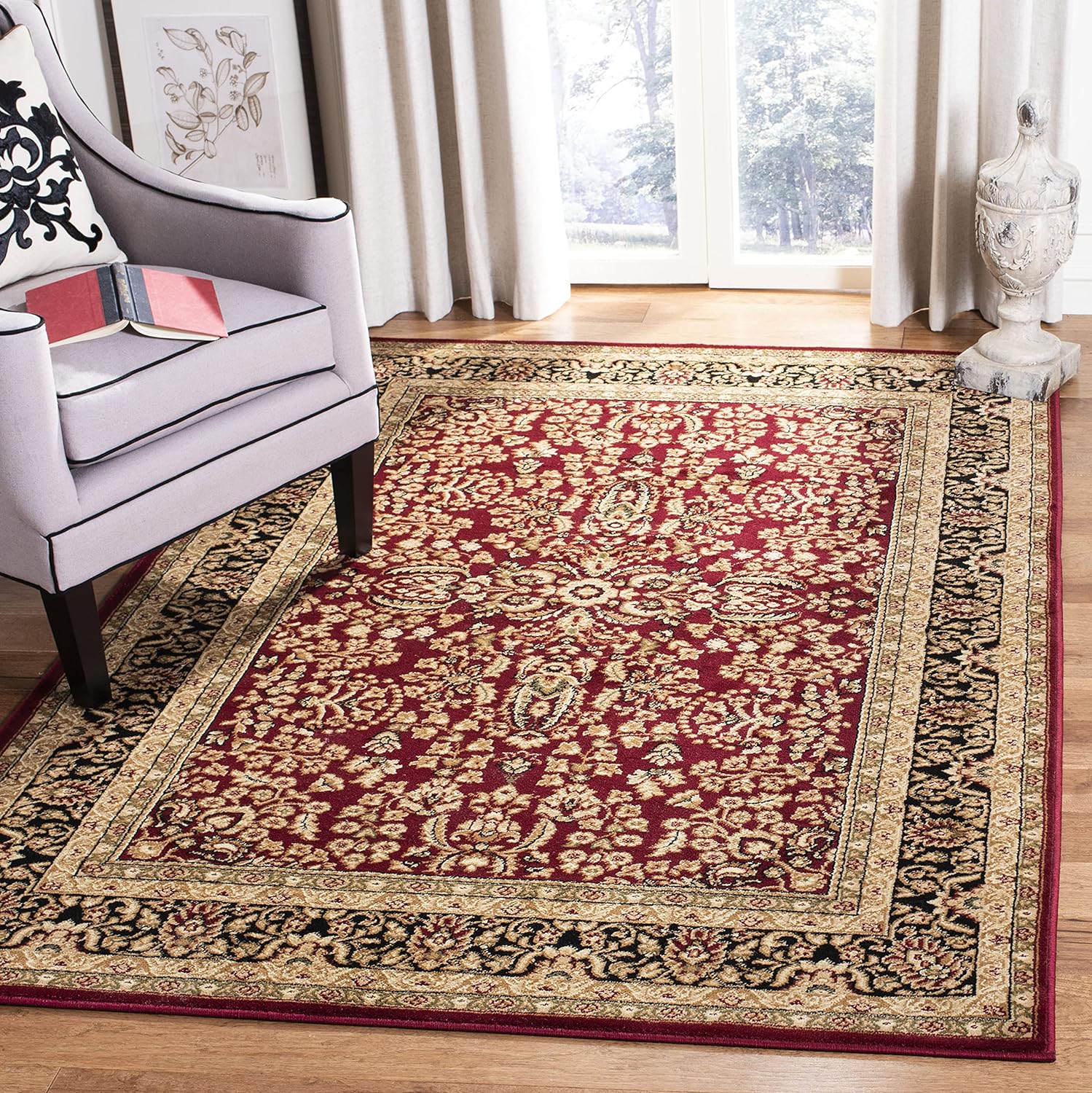 Safavieh Lyndhurst Collection, LNH214A, tapete oriental tradicional en rojo y negro, Polipropileno, RojoNegro
