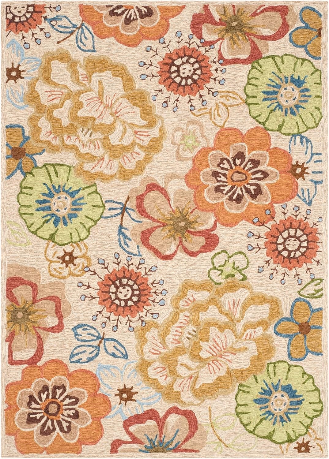 SAFAVIEH Four Seasons Collection FRS467E – Alfombra floral con gancho a mano, 4 x 6 pies, color beige y rojo