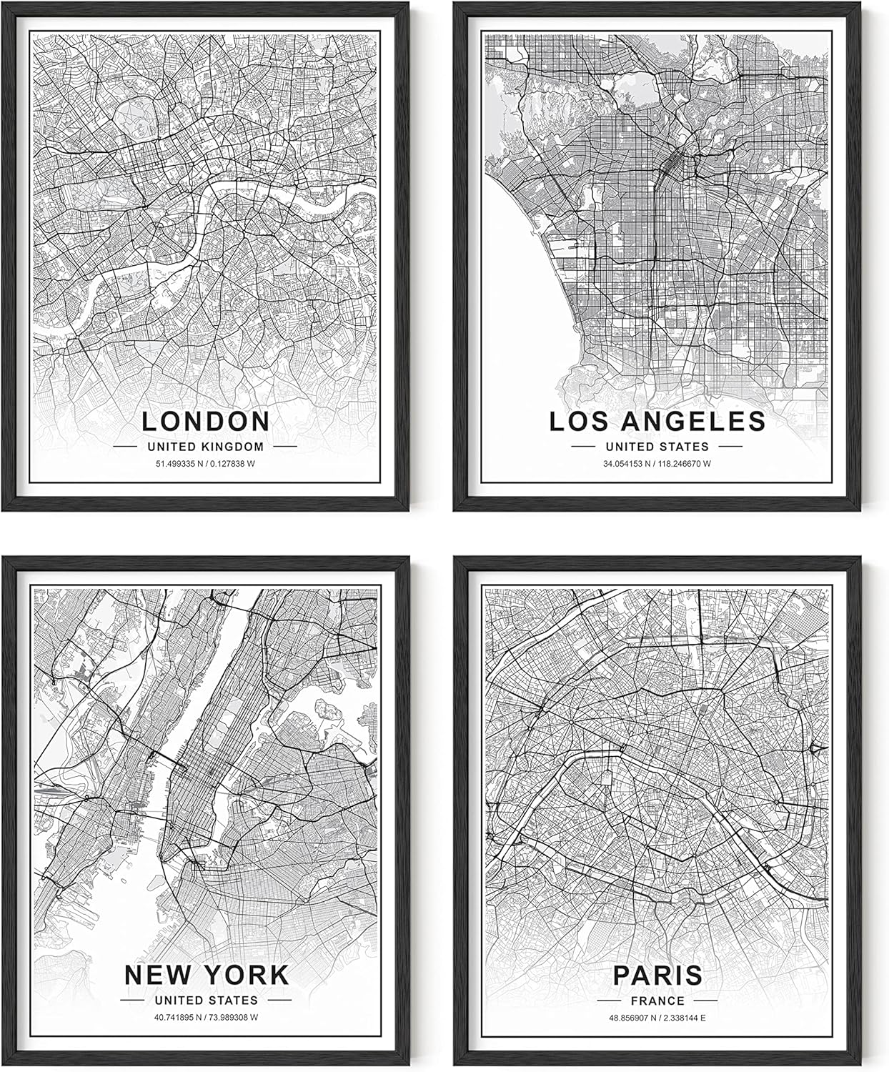 HAUS AND HUES Arte de pared en blanco y negro, juego de 4 cuadros en blanco y negro de arte de pared de la ciudad, decoración de pared de París,