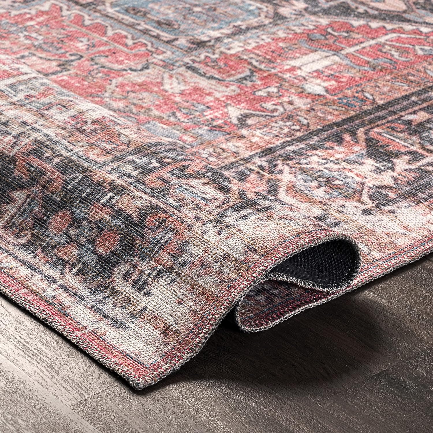 nuLOOM Jessie – Alfombra de medallón tradicional y envejecida lavable a máquina, 2 pies 8 pulgadas x 8 pies, color óxido
