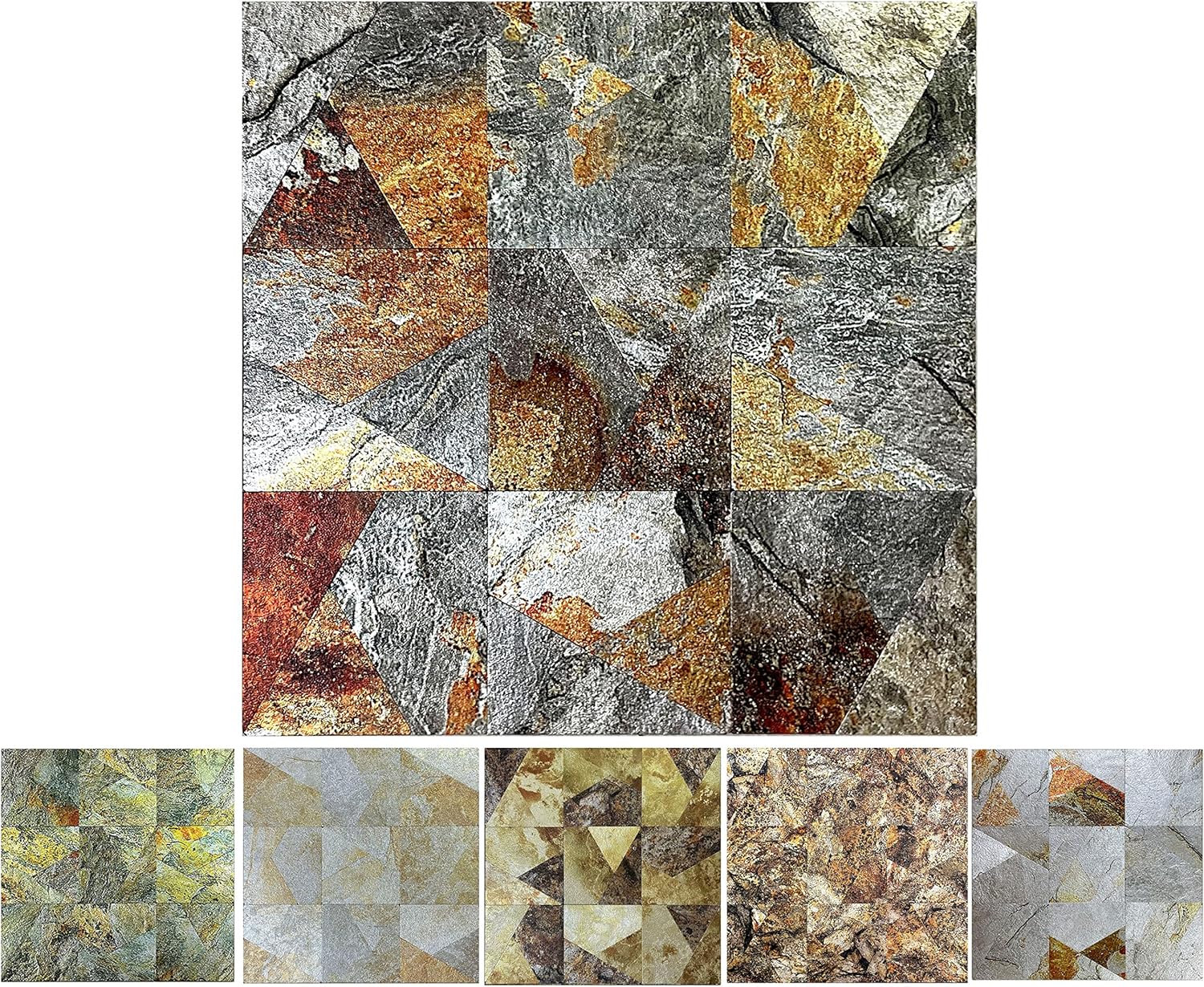 XUANINY 10 hojas de azulejos de metal para salpicaduras de pared, autoadhesivo, triangular, de aluminio, mosaico de aluminio, adhesivo de pared 3D
