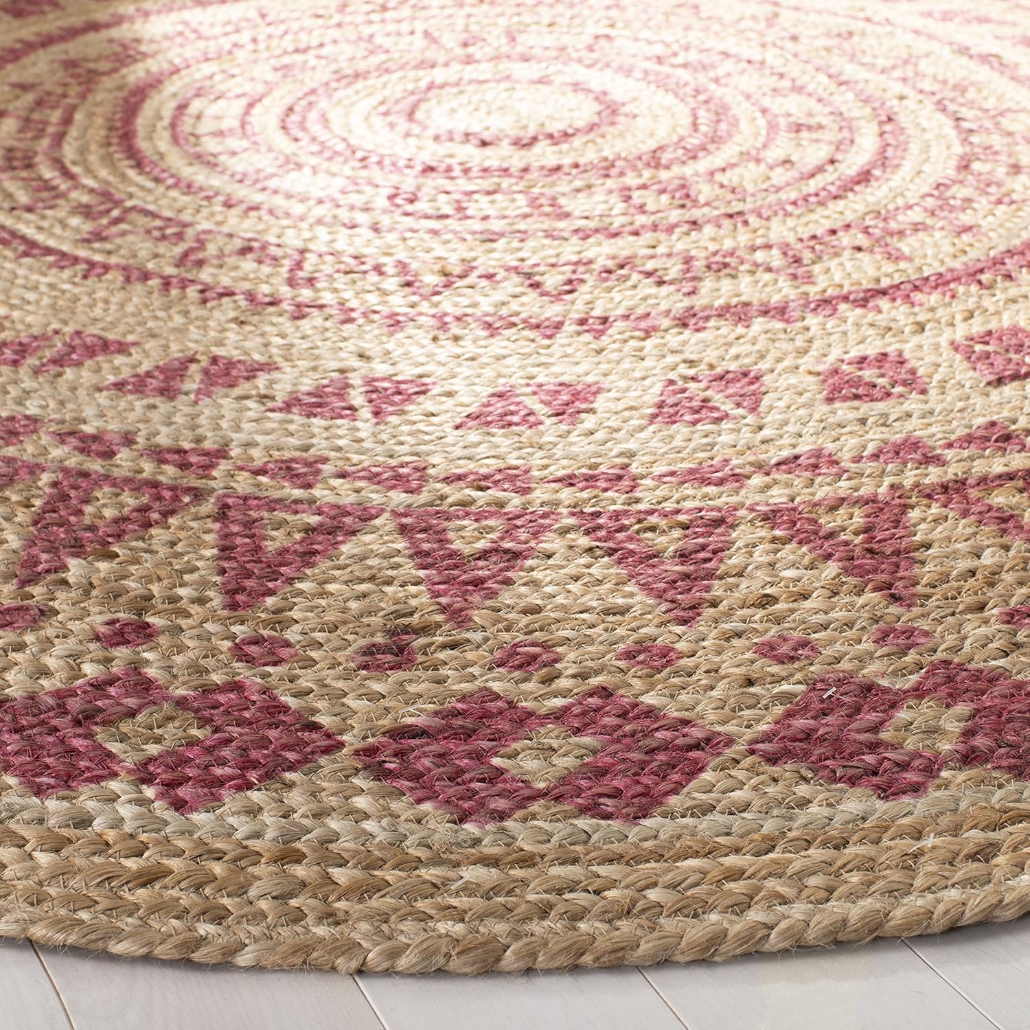 SAFAVIEH Natural Fiber Round Collection NF802P – Alfombra redonda de yute trenzada con mandala de 6 pies, hecha a mano, color rosa