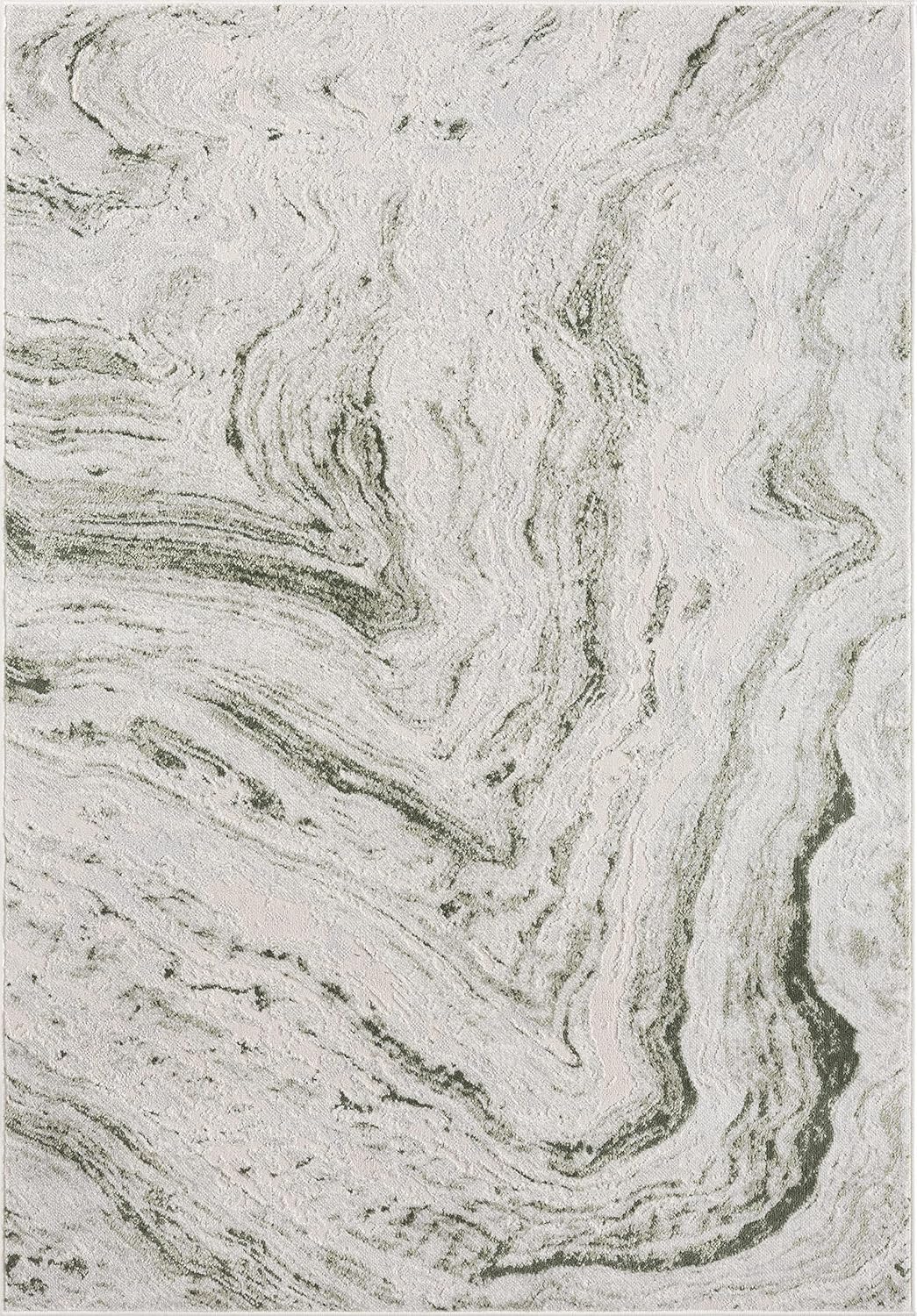 Abani Atlas – Alfombra de área verde y gris, 5 x 8 pies, mármol abstracto, duradera, no desprende pelusa, fácil de limpiar