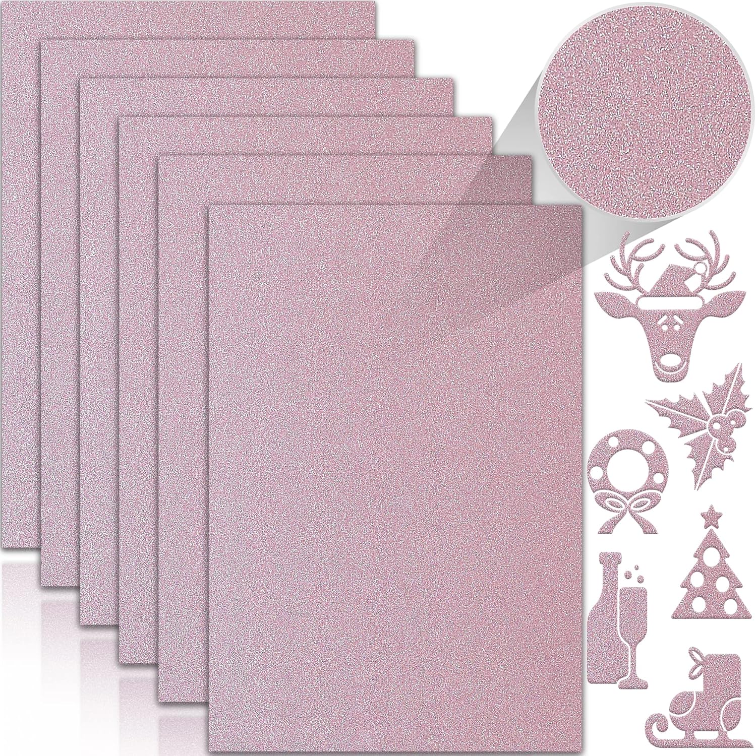 24 hojas de papel de cartulina con purpurina rosa, papel brillante A4 de primera calidad para álbumes de recortes, proyectos de bricolaje,