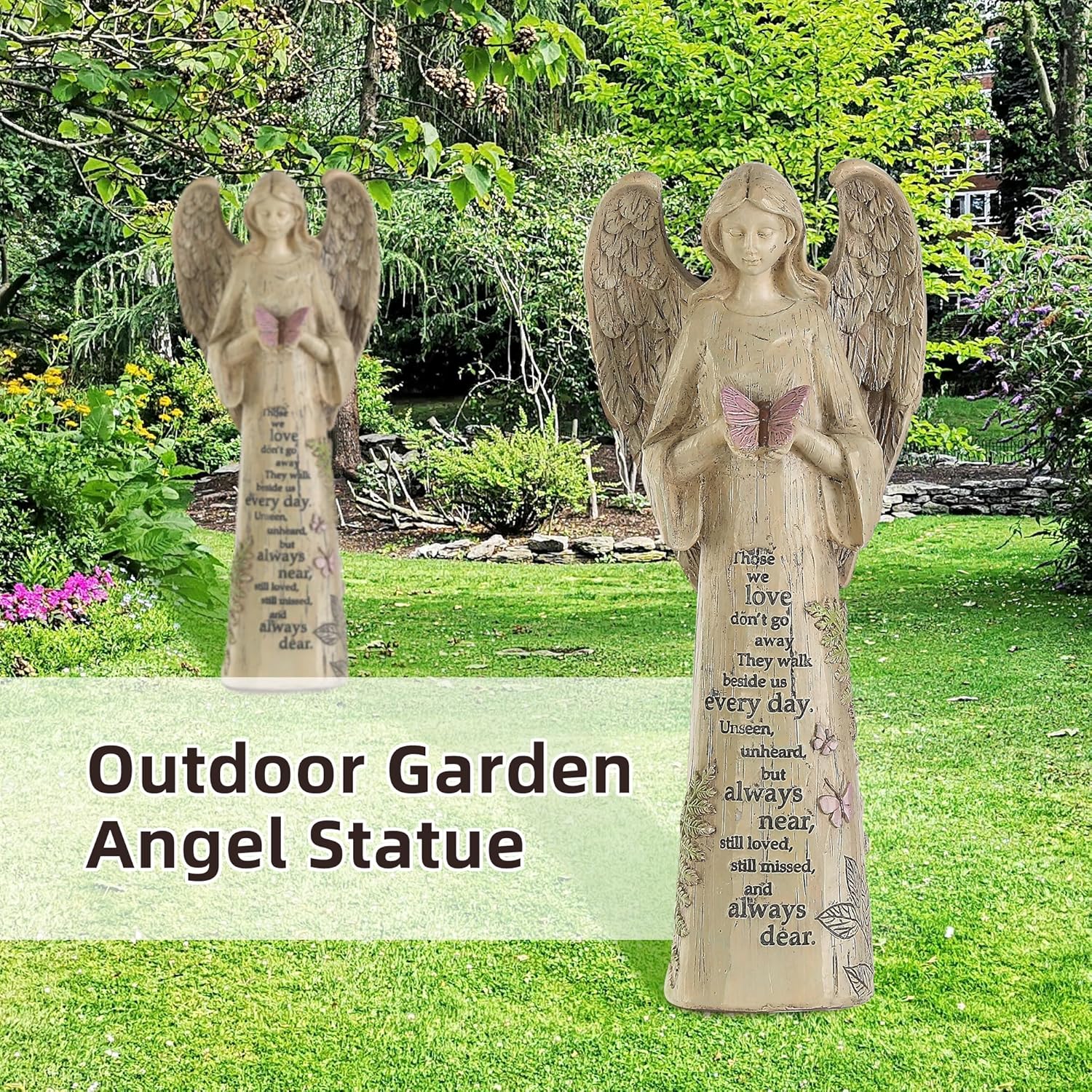 DUSVALLY Estatua de ángel de resina de 10 pulgadas de alto con pájaro, figura de ángel de jardín, decoración al aire libre, escultura de jardín de