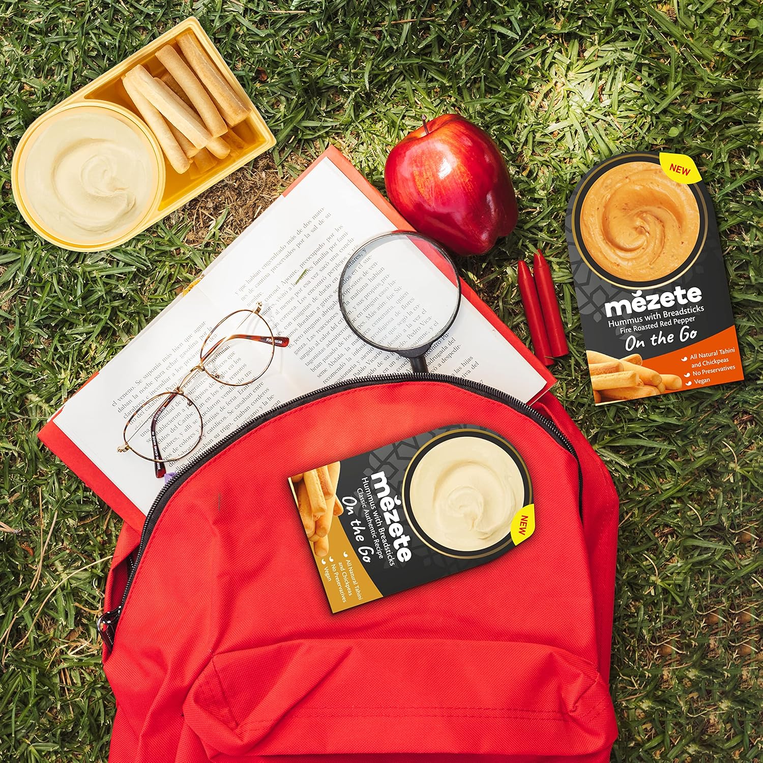 Mezete Tahini Rich On The Go Hummus con palitos de pan, 100 % naturales inmersiones y untables, listo para llevar, vegano, estable sin conservantes