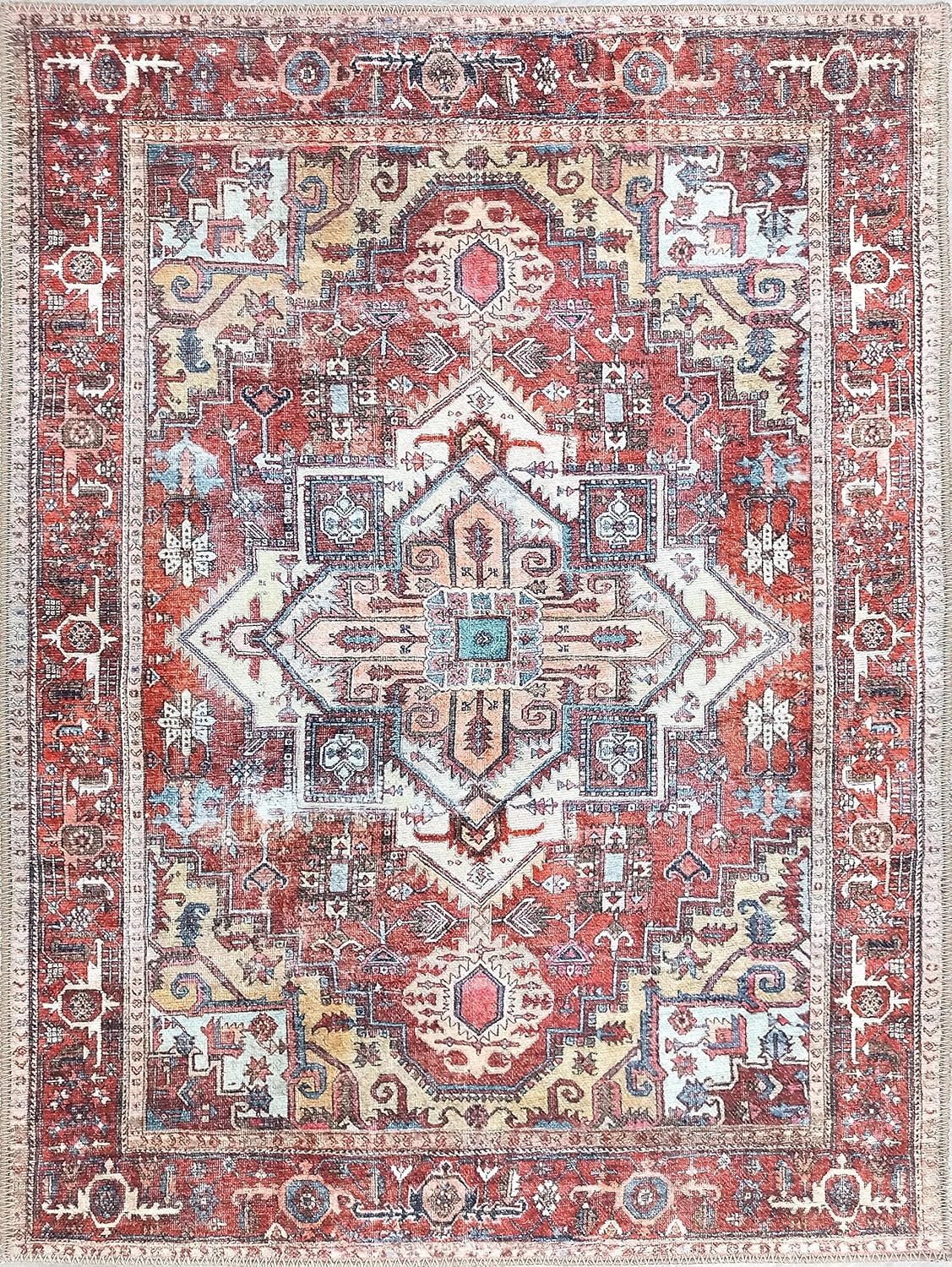 Fame Rugs Alfombras vintage bohemias para sala de estar, dormitorio, rojo apagado, 2 pies 4 pulgadas x 9 pies 8 pulgadas