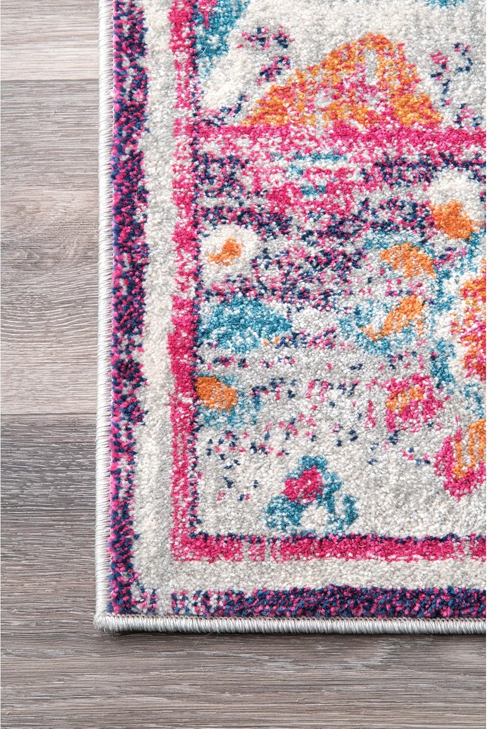 nuLOOM Kiyoko – Alfombra de gran tamaño, diseño floral, color turquesa de 2′ 8″ x 8′, Tela, Rosado
