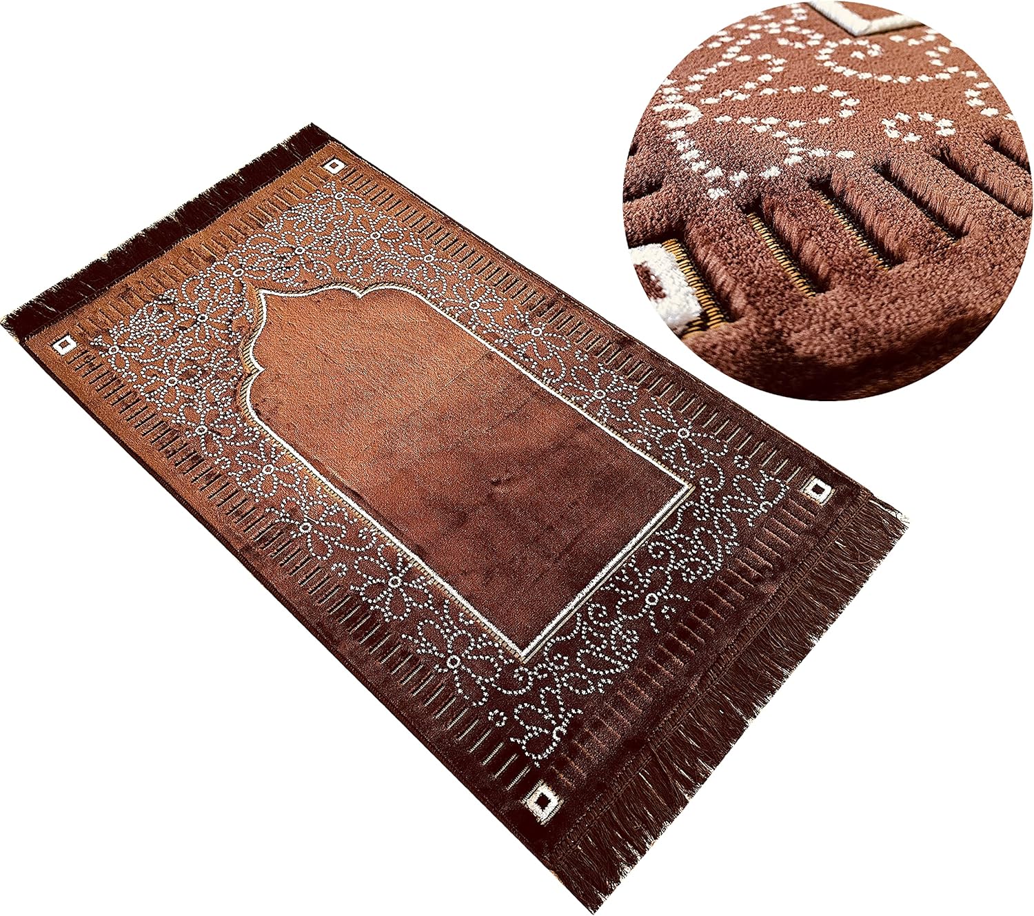 Mihrab – Tapete de oración de terciopelo de lujo con estampado, 26.46 oz, peso  Fabricado en Turquía (café)
