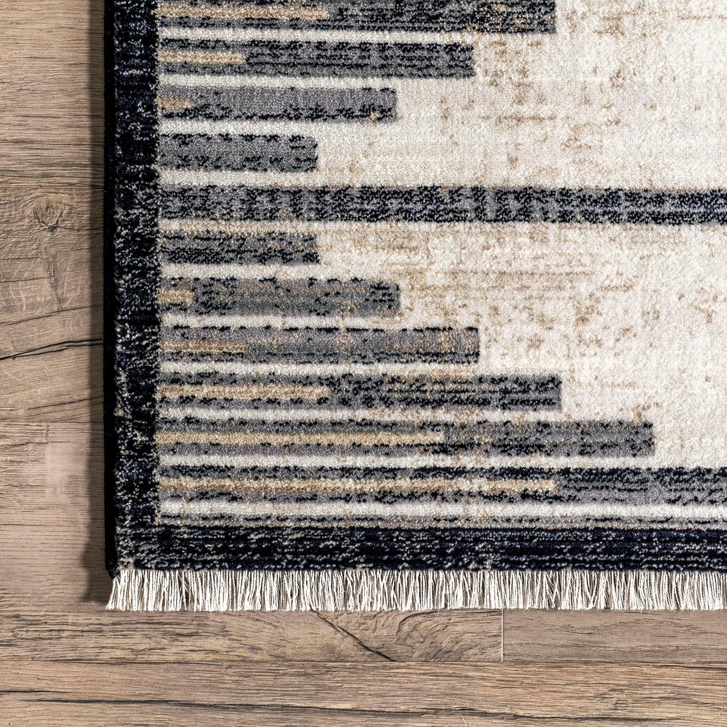 nuLOOM Delfina – Alfombra marroquí a rayas con flecos, 5 x 8, beige