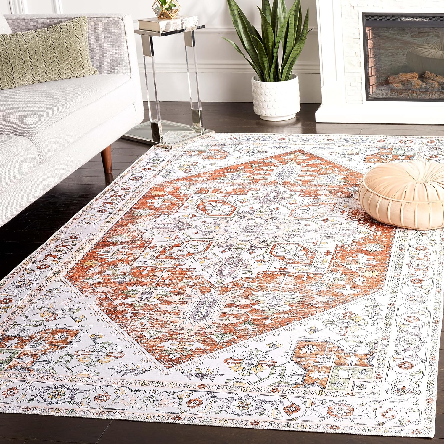 Safavieh Arizona Collection ARZ120A-3 – Alfombra de área de la colección Arizona, 3 x 5 pies, marfil y óxido, lavable a máquina y antideslizante,