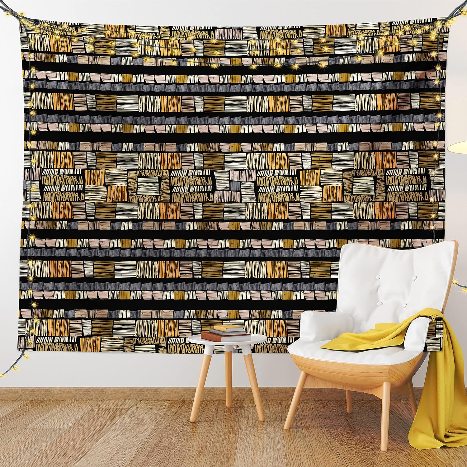 Ambesonne Tapiz africano, patrón tradicional dibujado a mano en estilo grunge, estampado a rayas, colgante de pared ancho para dormitorio, sala de