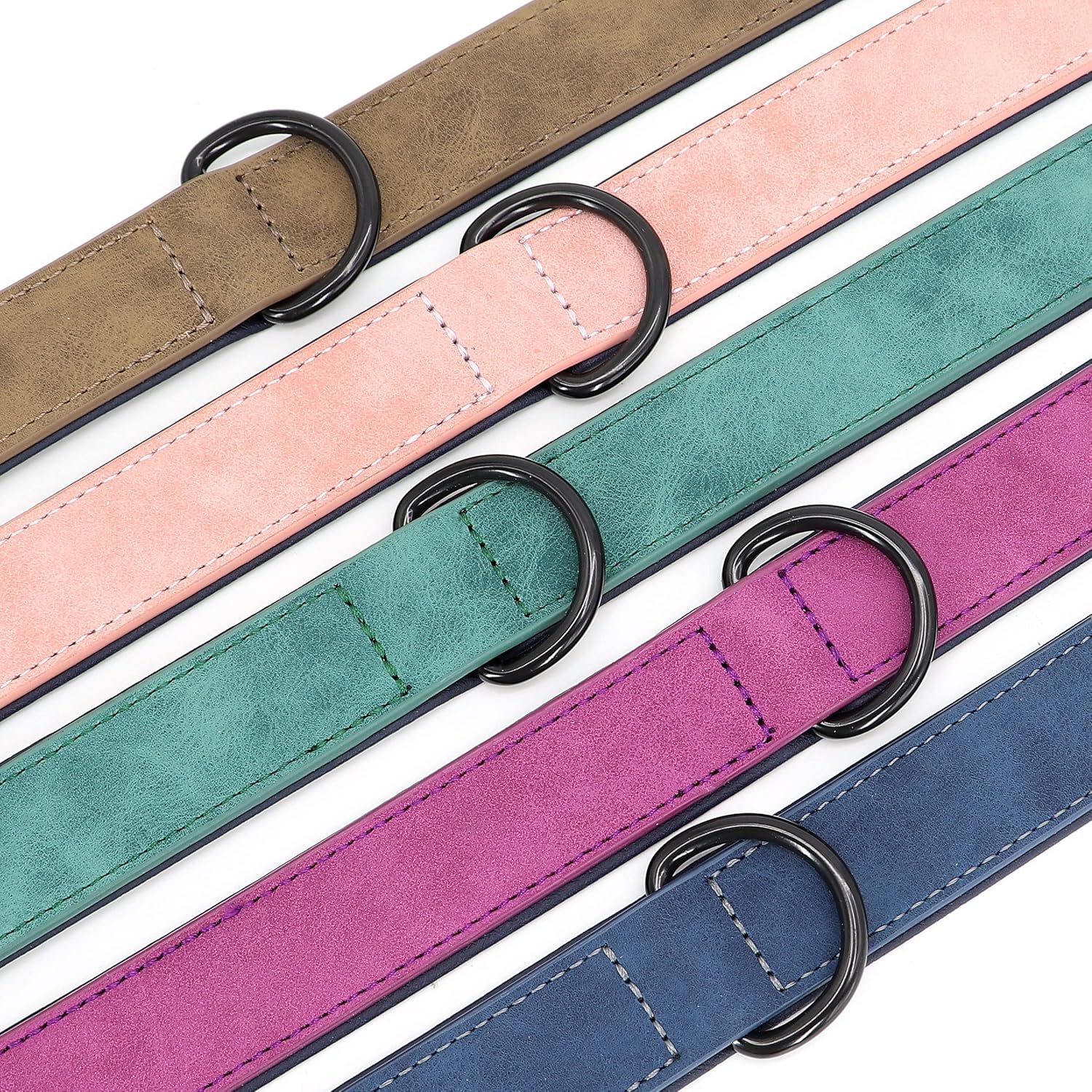 Didog Collar de cuero acolchado suave para perro, collar de cuero transpirable y resistente con hebilla metálica ajustable a prueba de óxido para