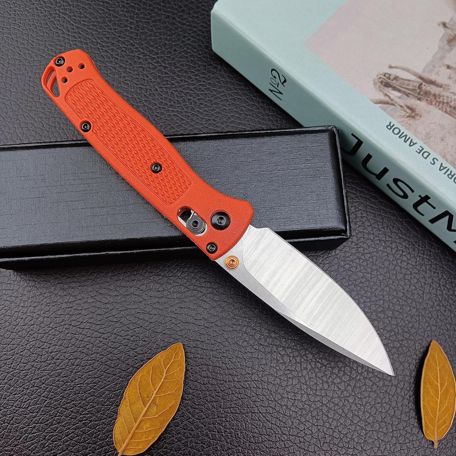 Cuchillo de bolsillo pequeño ECD Manual Pulgar Studs Open 8Cr13MoV Blade Mini bugout cuchillo plegable Axis Lock con mango de grivory naranja (533)