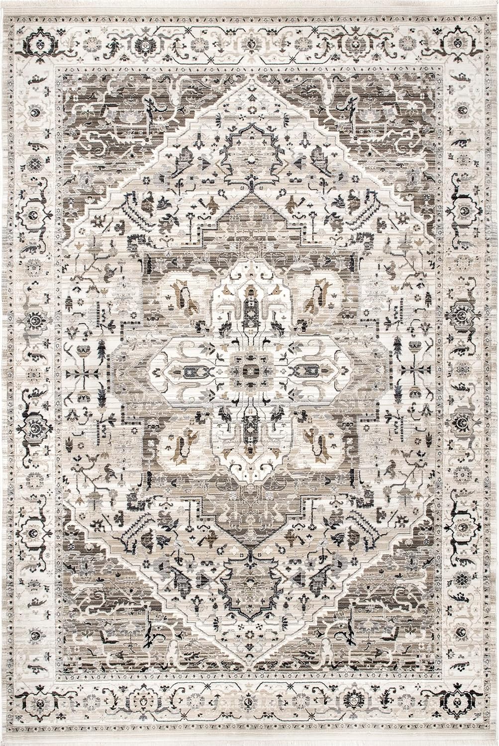 nuLOOM Oliveira – Alfombra de área con flecos y medallones florales, 4 x 6, color beige