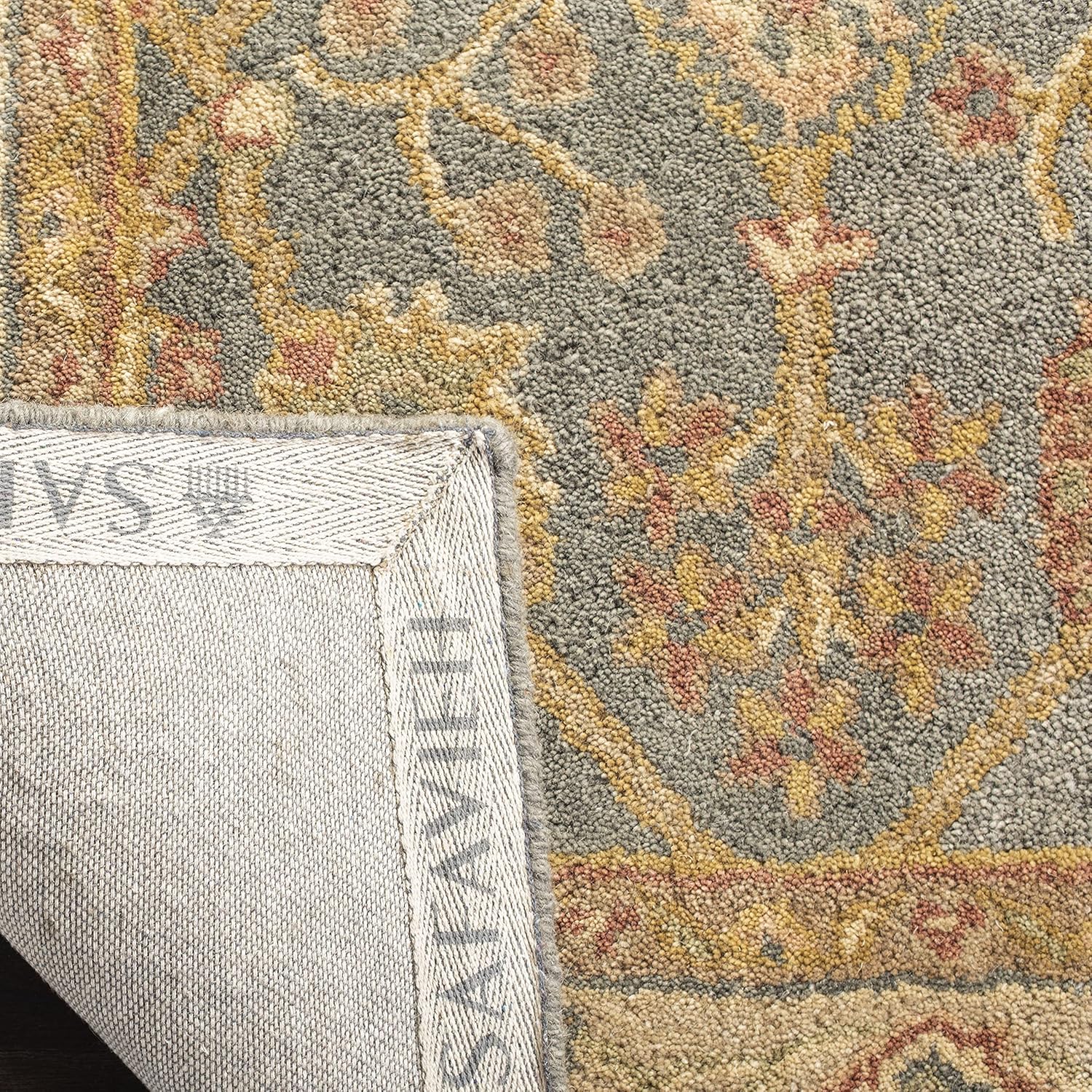 SAFAVIEH Antiquity Collection AT314A – Alfombra de lana tradicional oriental de primera calidad, hecha a mano, 3 x 5 pies, color azulmarfil