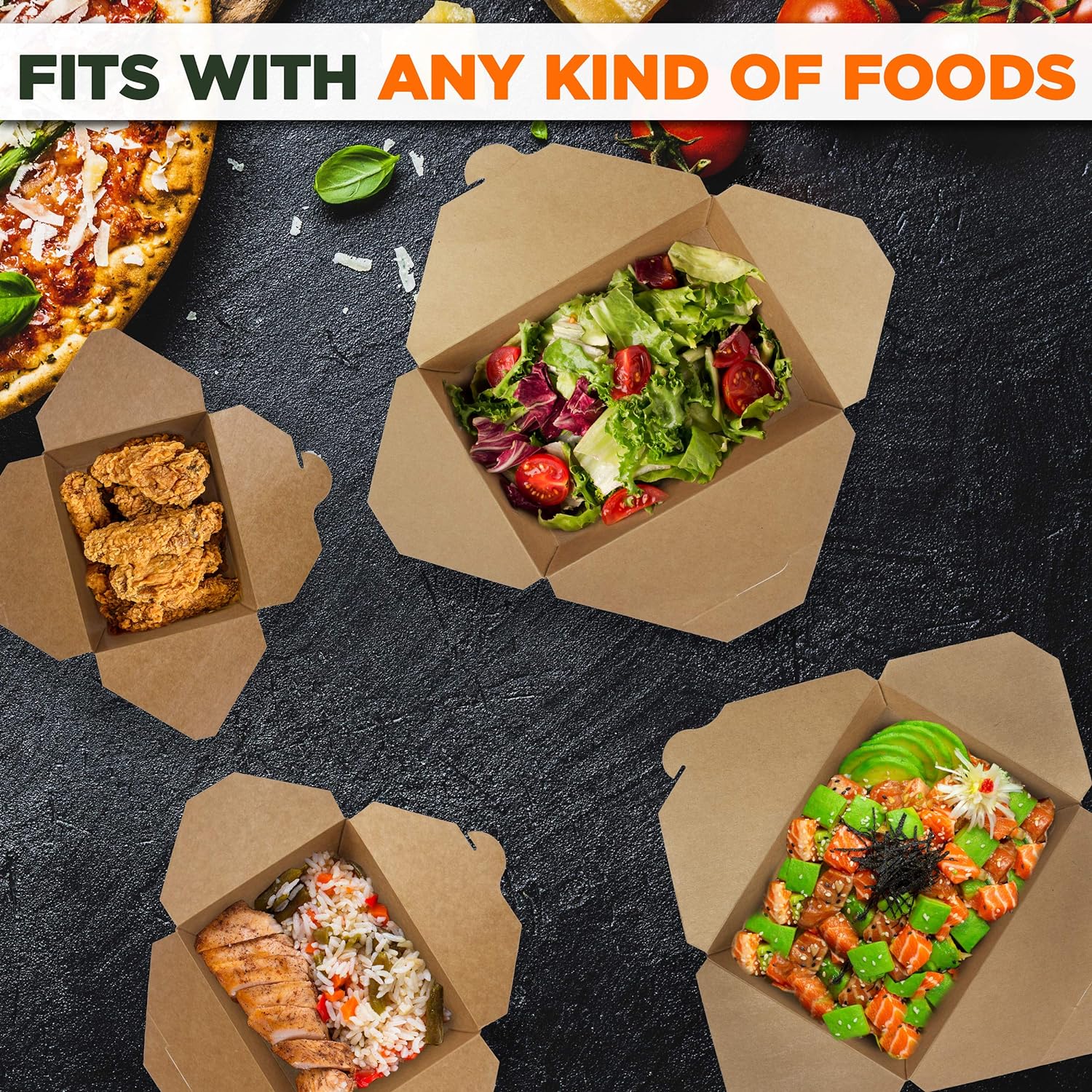 Fit Meal Prep Paquete de 36 recipientes desechables de 76 onzas para llevar para microondas, cajas de papel kraft para llevar, contenedores de