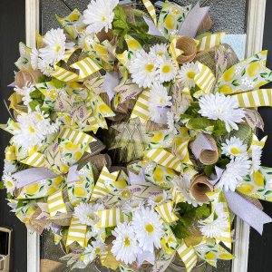 XL Lavender Lemon & Daisy Summer & Spring Deco Mesh Front Door Wreath, Porch Patio Home Decor, Handmade, Unique Gift Idea for Her XL Lavender Lemon & Daisy Summer & Spring Deco Mesh Front Door Wreath, Porch Patio Home Decor, Handmade, Unique Gift Idea for Her