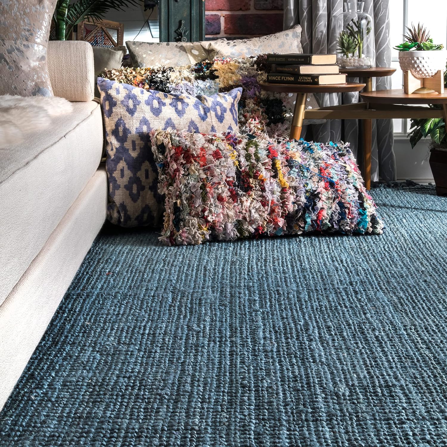 nuLOOM – Alfombra gruesa de yute Daniela Farmhouse, 8 x 10, color azul