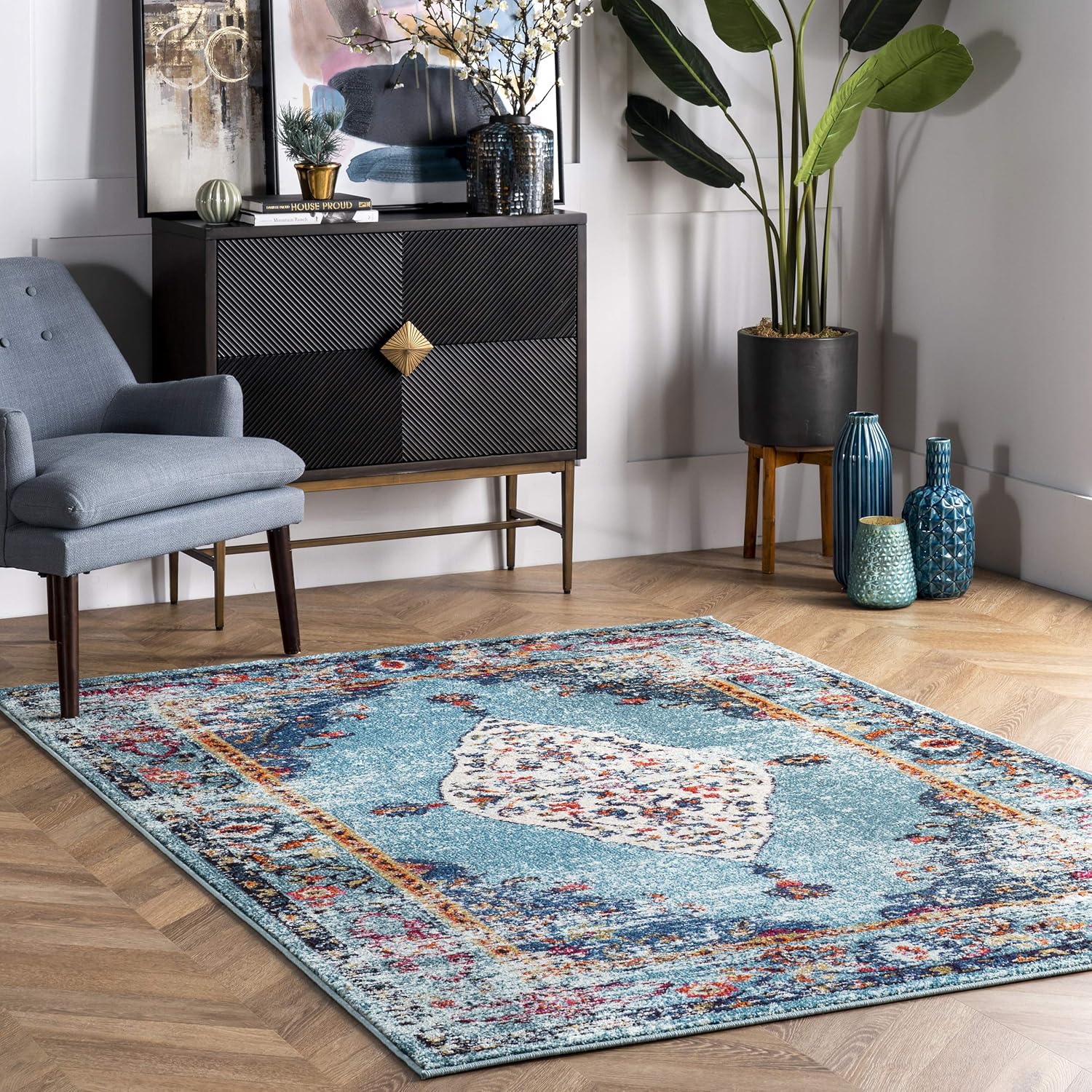 NuLOOM Veronica – Alfombra vintage envejecida, Polipropileno, Agua (Aqua)