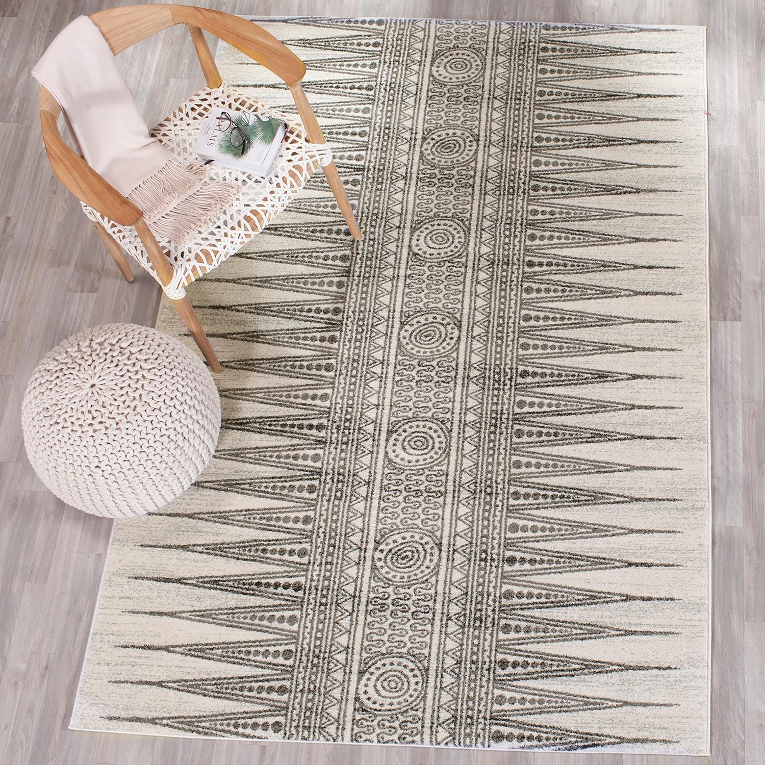 Safavieh Evoke Collection EVK226 – Tapete bohemio, diseño vintage., Polipropileno, Marfil gris