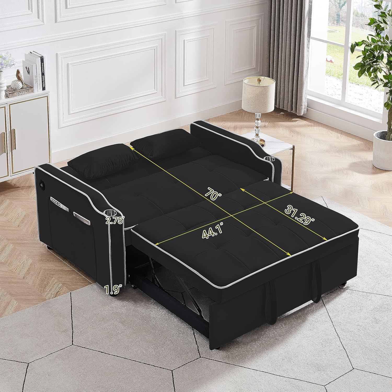 Sofá cama convertible moderno, sofá cama convertible capitoné tapizado para sala de estar, sofá cama cómodo de 2 plazas, sofá cama de 2 plazas,