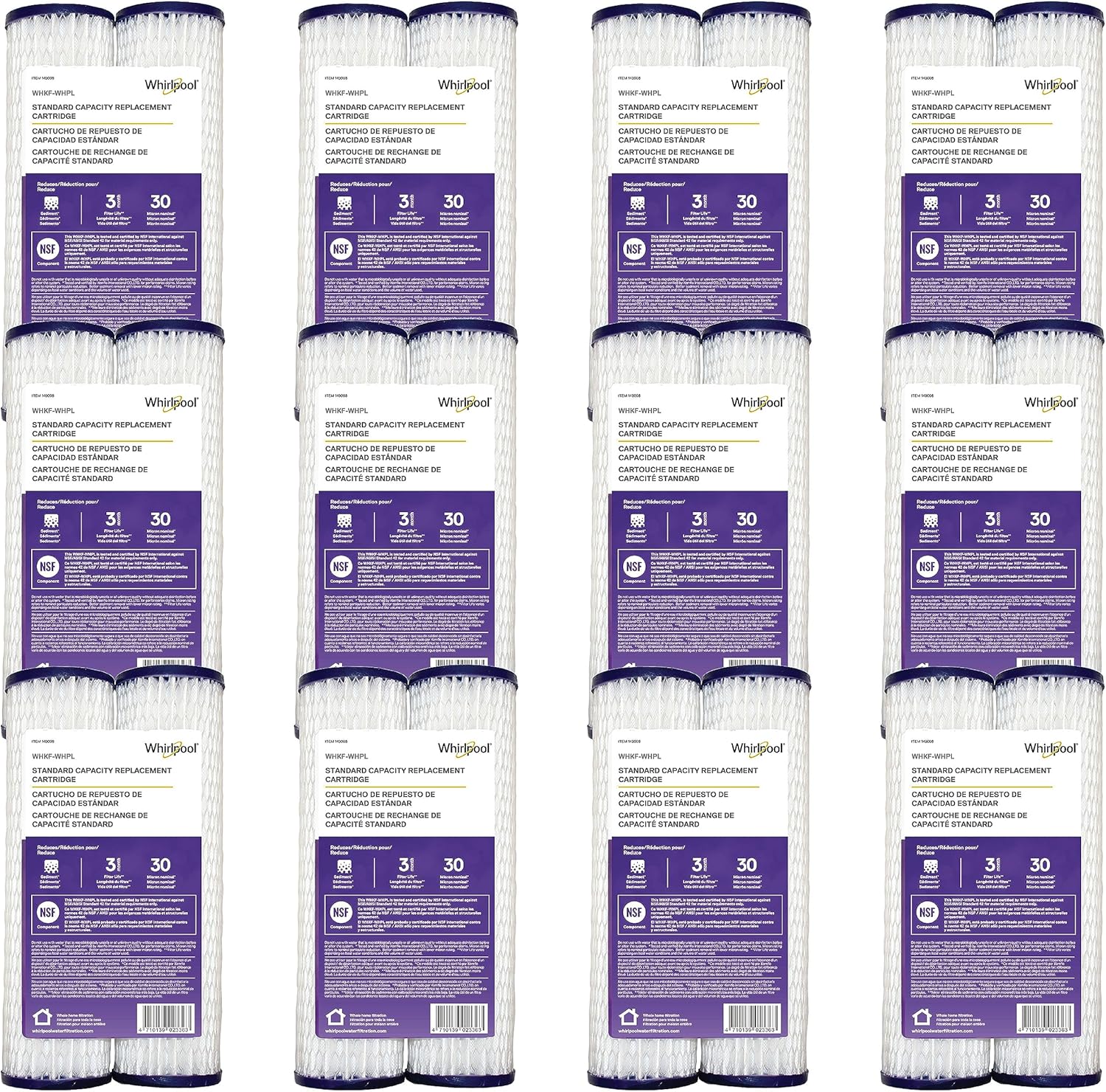 Whirlpool Filtros de agua plisados para toda la casa WHKF-WHPL, caja completa de 24 filtros, filtración de 30 micrones con certificación NSF que